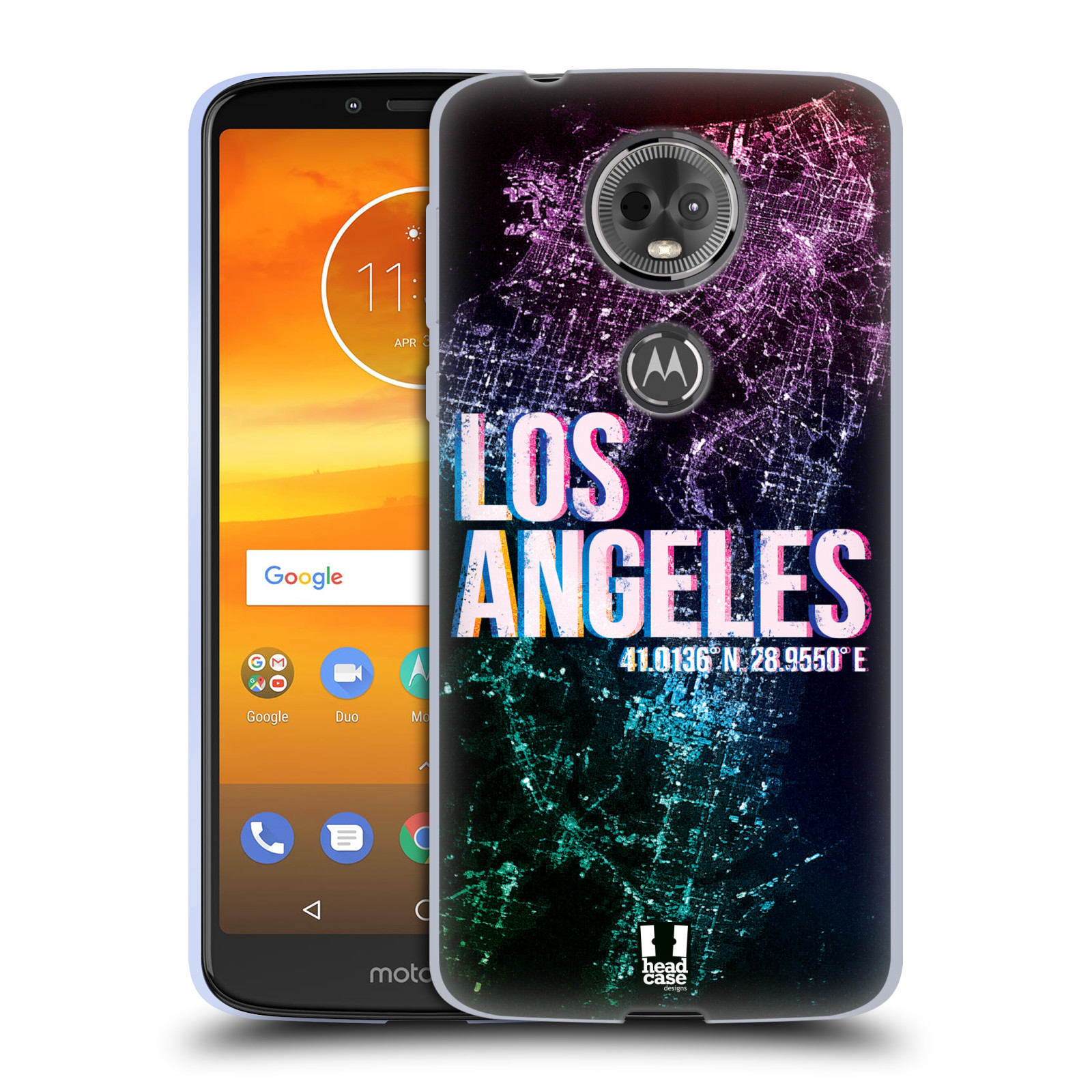 HEAD CASE silikonový obal na mobil Motorola Moto E5 PLUS vzor Světla známých měst, Satelitní snímky fialová USA, LOS ANGELES