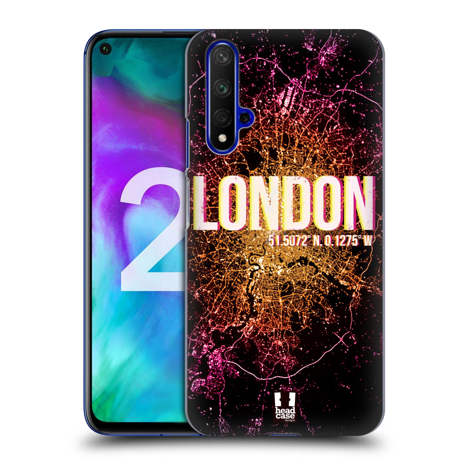 Pouzdro na mobil Honor 20 - HEAD CASE - vzor Světla známých měst, Satelitní snímky ANGLIE, LONDÝN