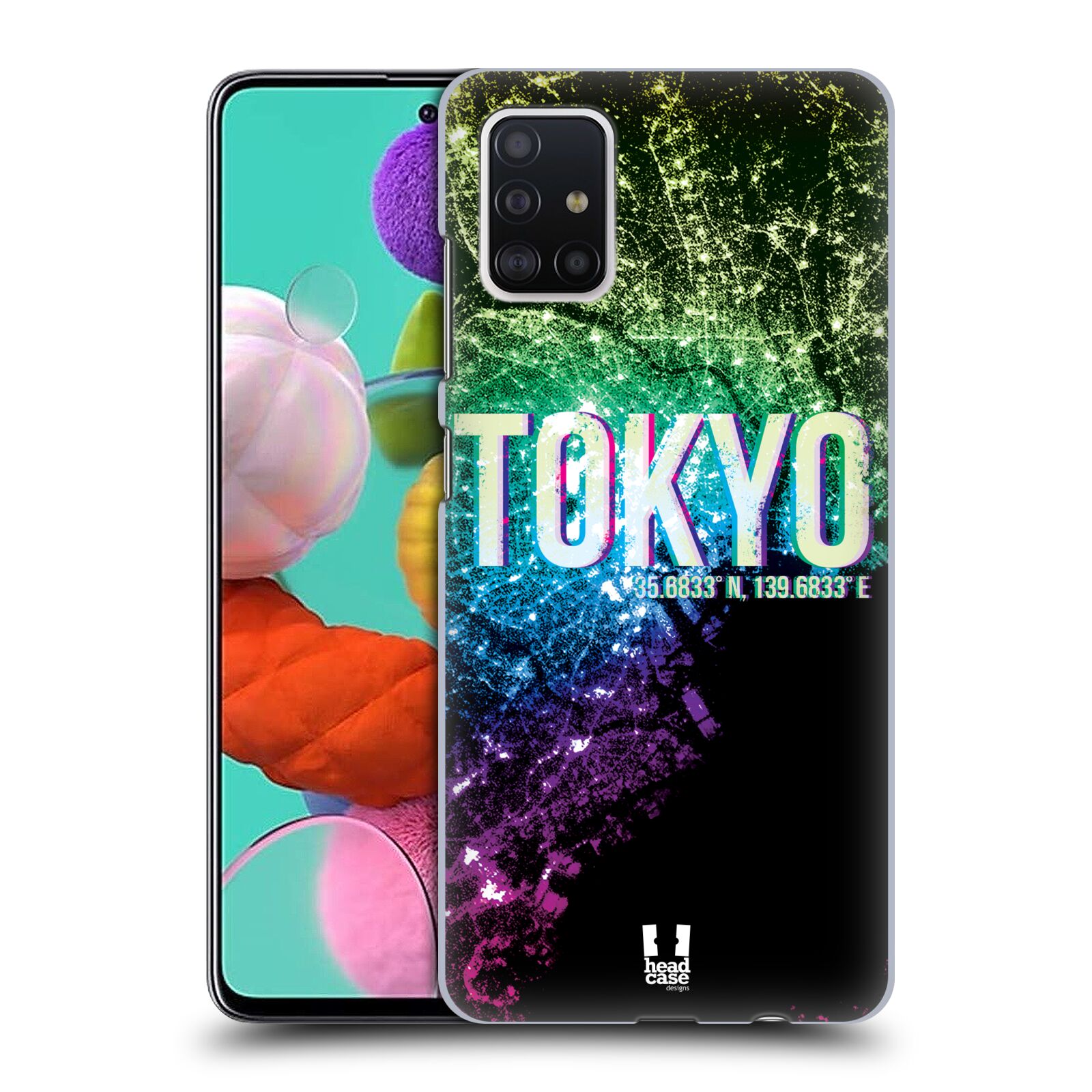 Pouzdro na mobil Samsung Galaxy A51 - HEAD CASE - vzor Světla známých měst, Satelitní snímky zelená a fialová JAPONSKO, TOKYO