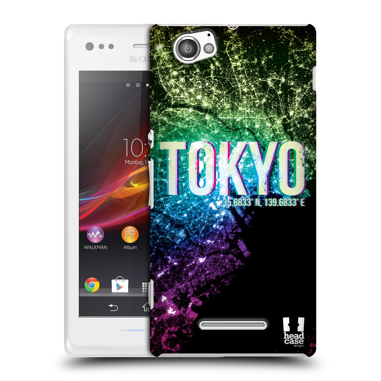 HEAD CASE plastový obal na mobil Sony Xperia M vzor Světla známých měst, Satelitní snímky zelená a fialová JAPONSKO, TOKYO