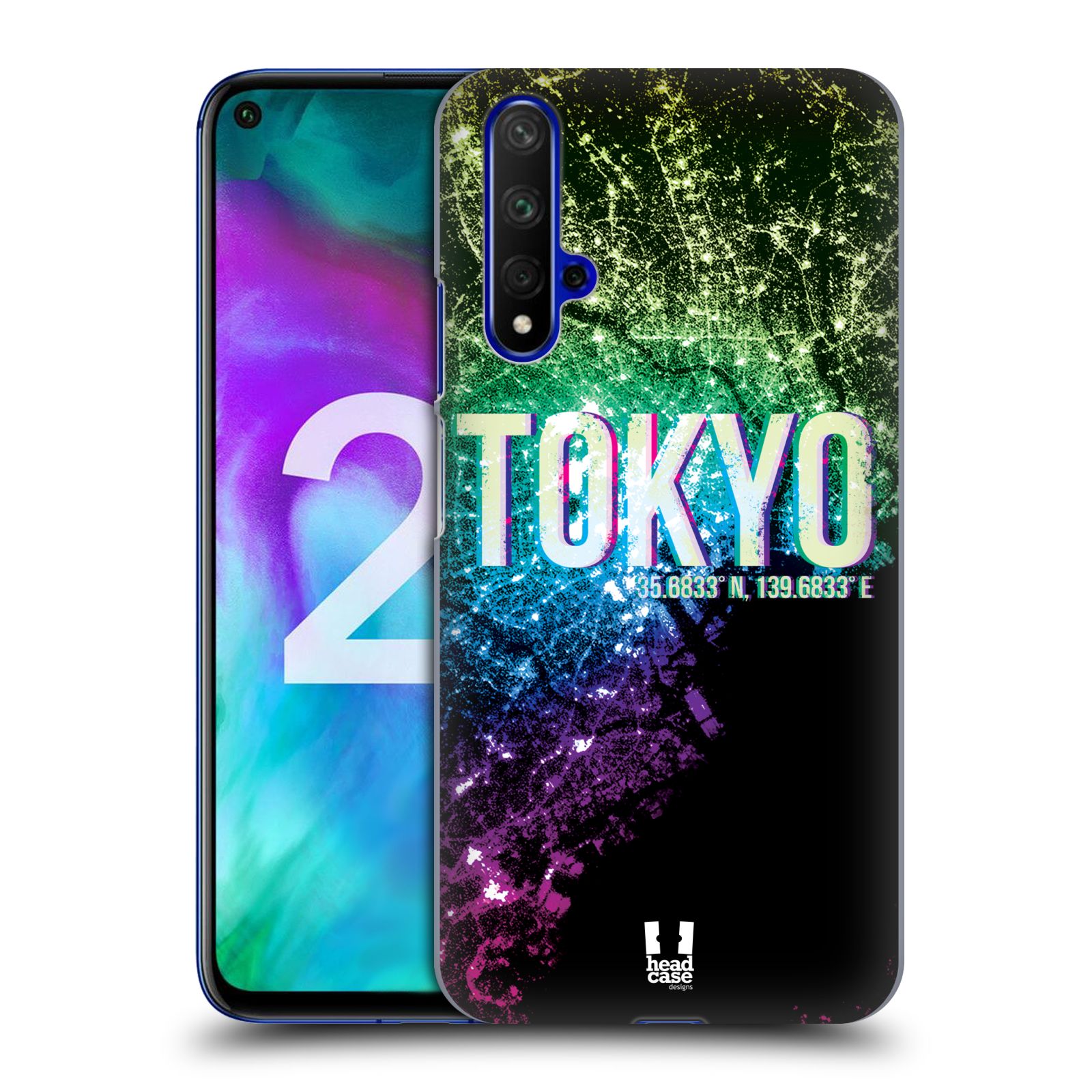 Pouzdro na mobil Honor 20 - HEAD CASE - vzor Světla známých měst, Satelitní snímky zelená a fialová JAPONSKO, TOKYO
