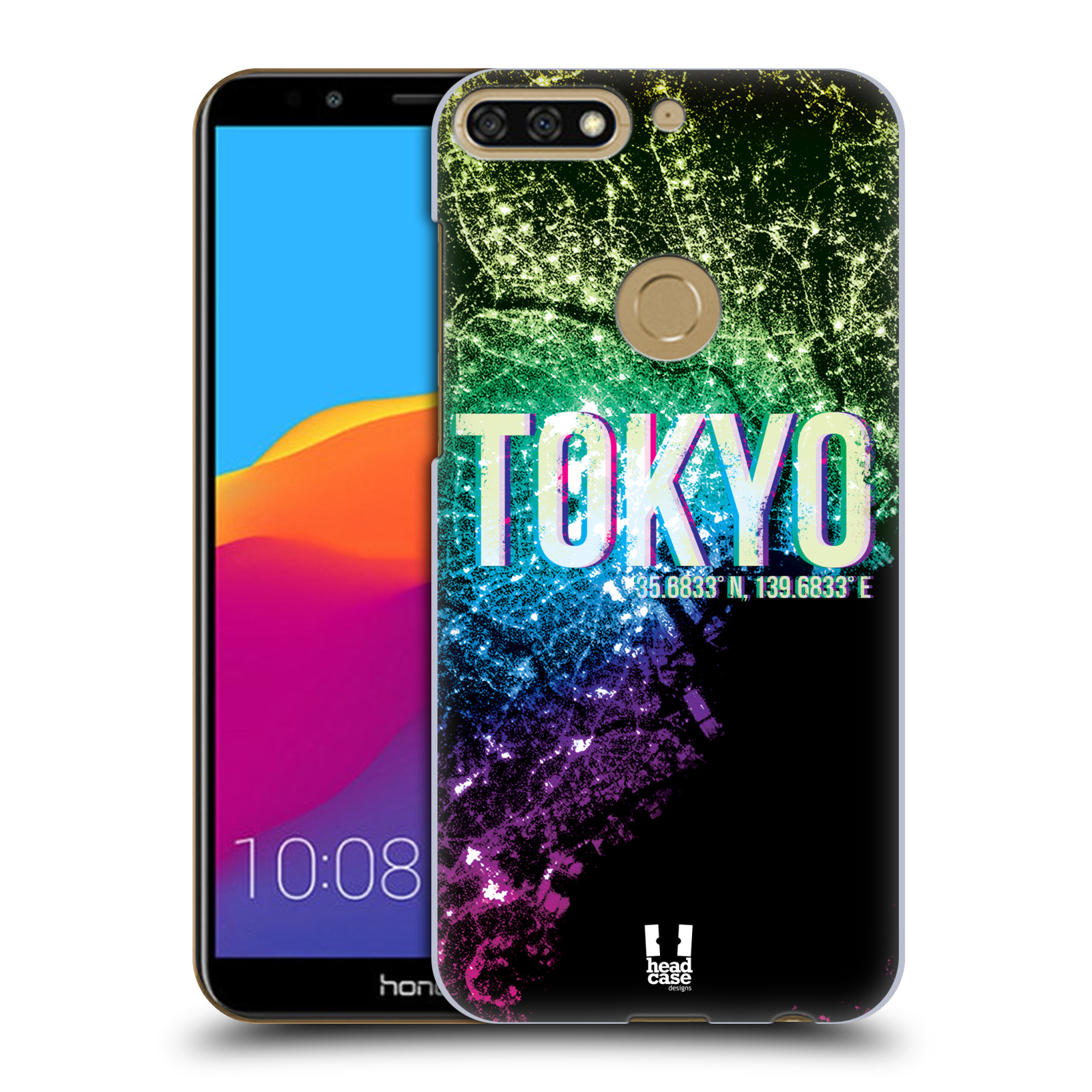 HEAD CASE plastový obal na mobil Honor 7c vzor Světla známých měst, Satelitní snímky zelená a fialová JAPONSKO, TOKYO