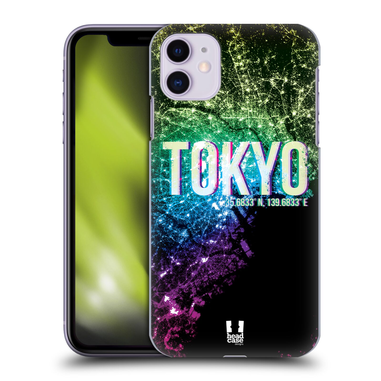 Pouzdro na mobil Apple Iphone 11 - HEAD CASE - vzor Světla známých měst, Satelitní snímky zelená a fialová JAPONSKO, TOKYO