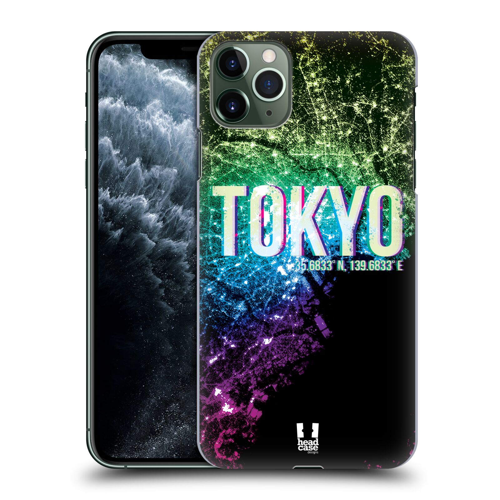 Pouzdro na mobil Apple Iphone 11 PRO MAX - HEAD CASE - vzor Světla známých měst, Satelitní snímky zelená a fialová JAPONSKO, TOKYO