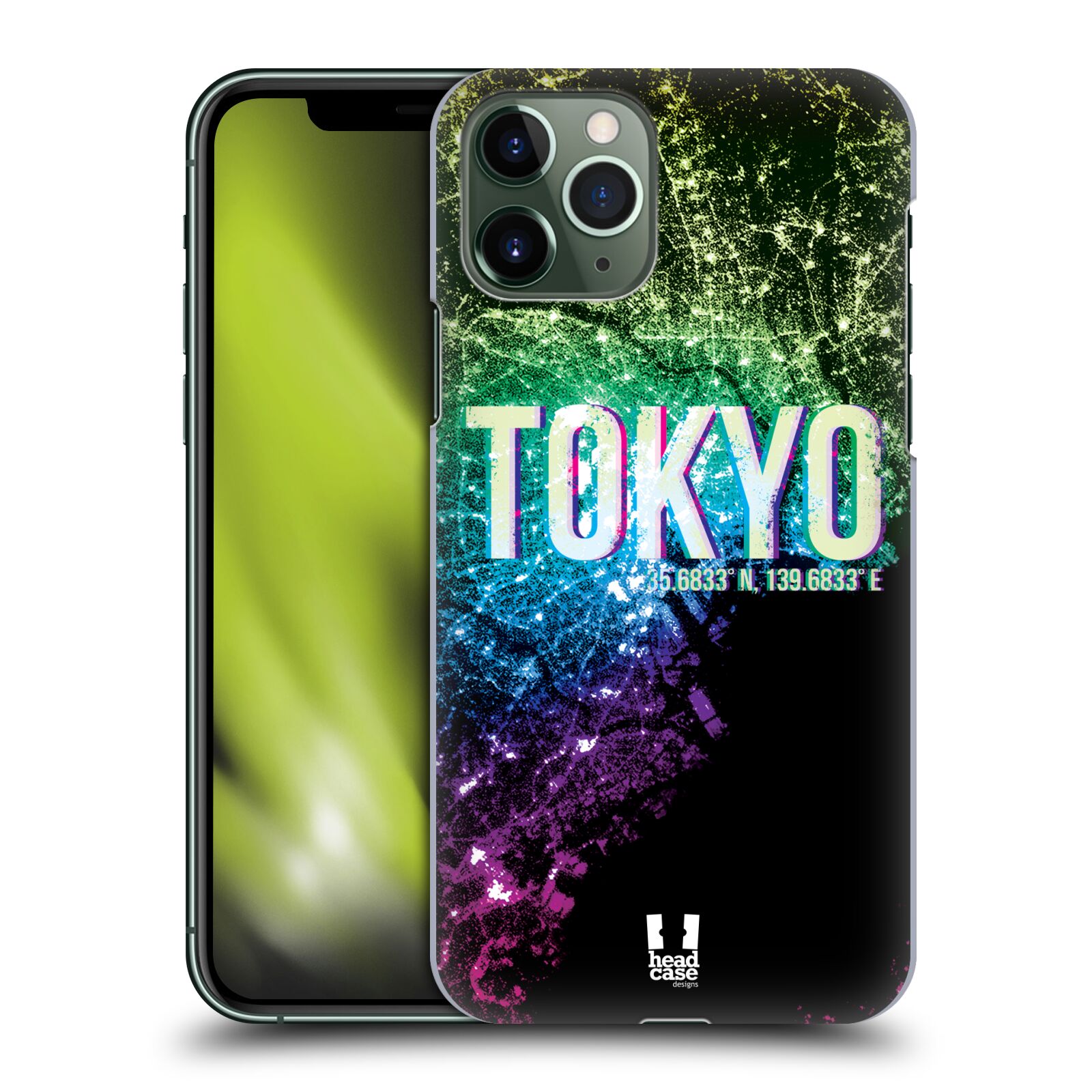 Pouzdro na mobil Apple Iphone 11 PRO - HEAD CASE - vzor Světla známých měst, Satelitní snímky zelená a fialová JAPONSKO, TOKYO