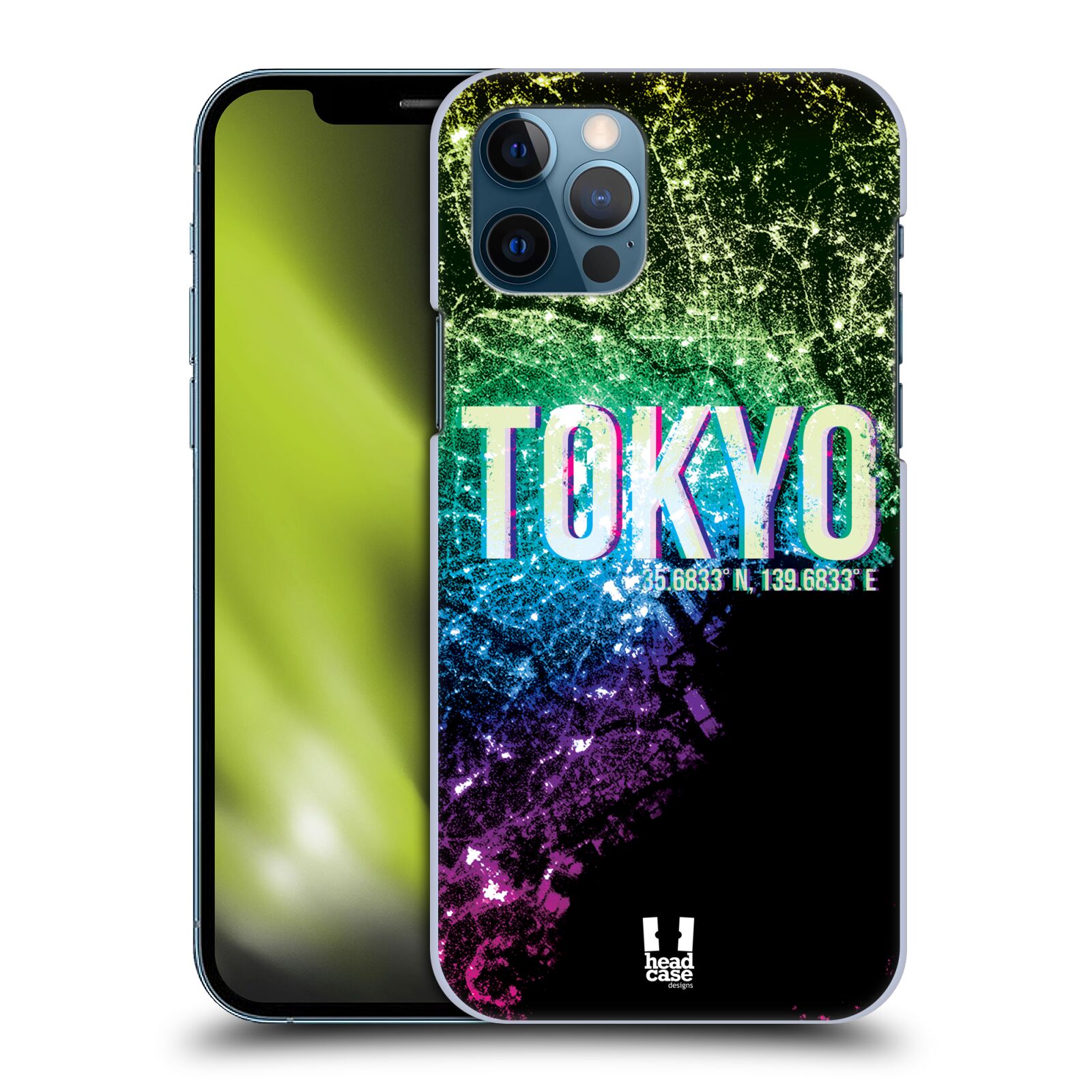 HEAD CASE plastový obal na mobil Apple Iphone 12 / Iphone 12 PRO vzor Světla známých měst, Satelitní snímky zelená a fialová JAPONSKO, TOKYO