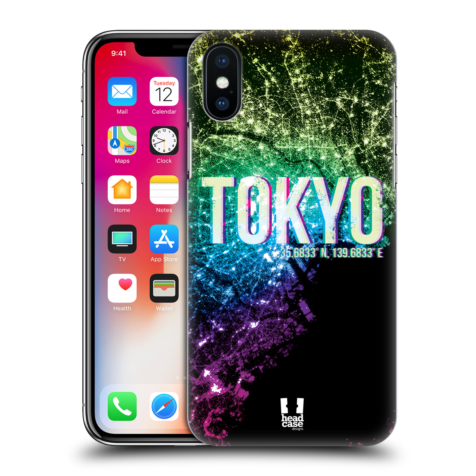 HEAD CASE plastový obal na mobil Apple Iphone X / XS vzor Světla známých měst, Satelitní snímky zelená a fialová JAPONSKO, TOKYO