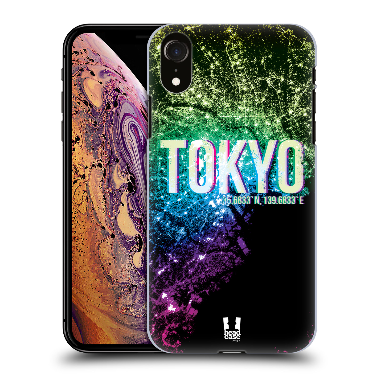 HEAD CASE plastový obal na mobil Apple Iphone XR vzor Světla známých měst, Satelitní snímky zelená a fialová JAPONSKO, TOKYO