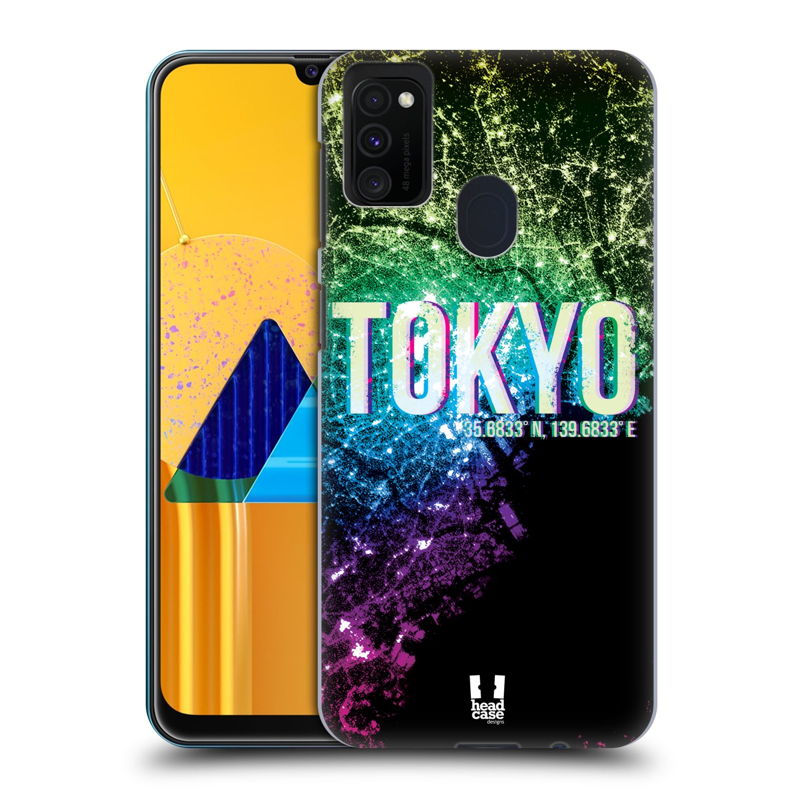 Zadní kryt na mobil Samsung Galaxy M21 vzor Světla známých měst, Satelitní snímky zelená a fialová JAPONSKO, TOKYO