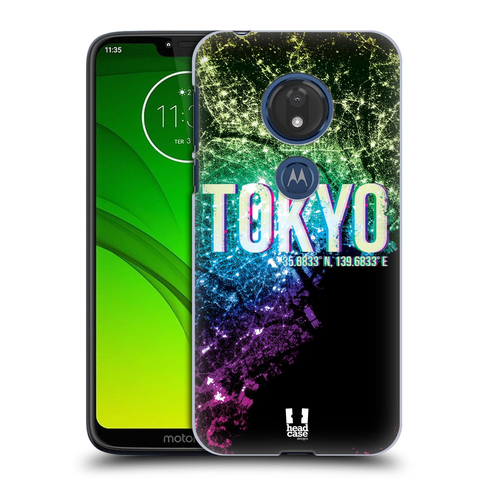 Pouzdro na mobil Motorola Moto G7 Play vzor Světla známých měst, Satelitní snímky zelená a fialová JAPONSKO, TOKYO