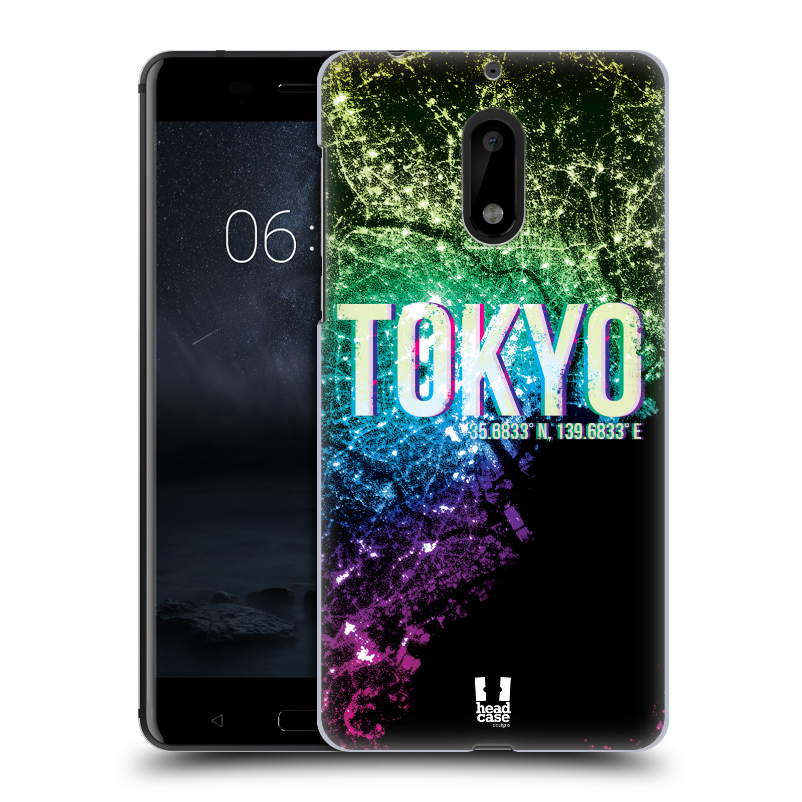 HEAD CASE plastový obal na mobil Nokia 6 vzor Světla známých měst, Satelitní snímky zelená a fialová JAPONSKO, TOKYO