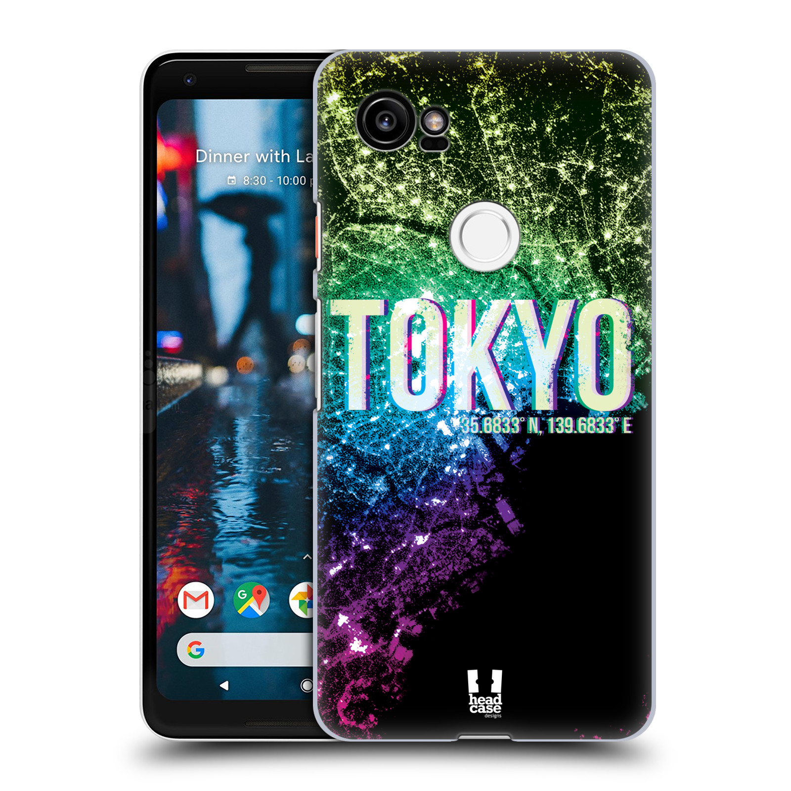 HEAD CASE plastový obal na mobil Google Pixel 2 XL vzor Světla známých měst, Satelitní snímky zelená a fialová JAPONSKO, TOKYO