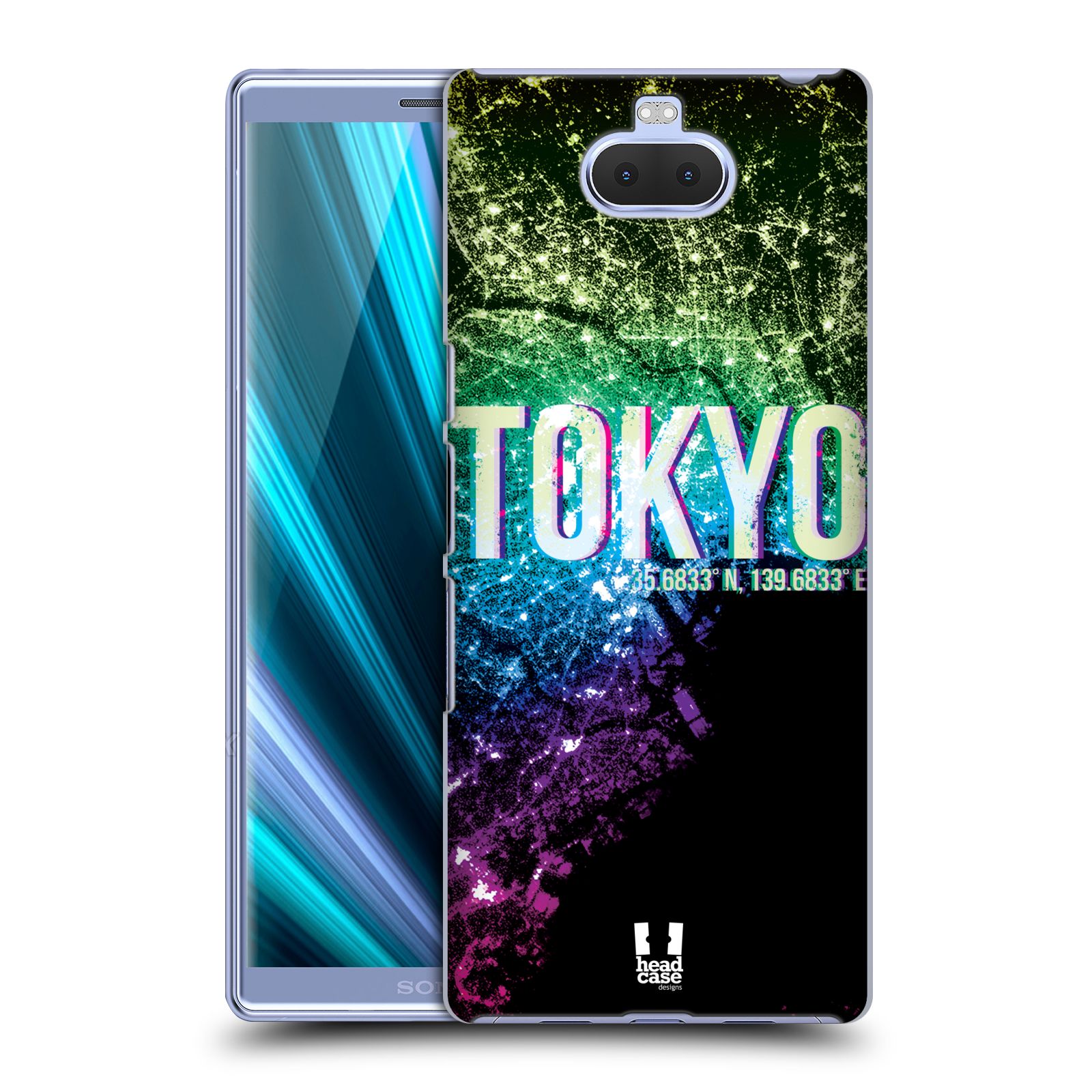 Pouzdro na mobil Sony Xperia 10 - Head Case - vzor Světla známých měst, Satelitní snímky zelená a fialová JAPONSKO, TOKYO