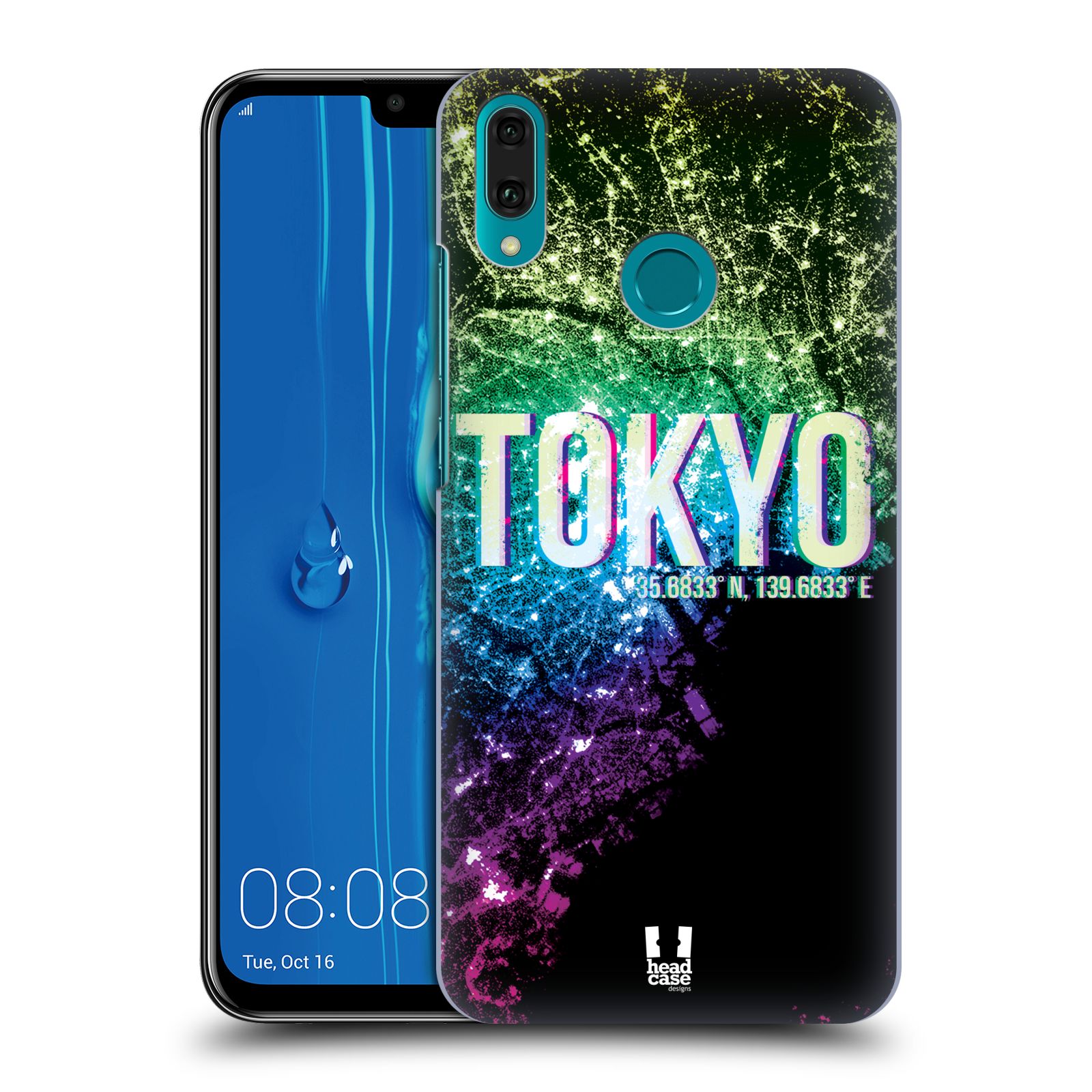 Pouzdro na mobil Huawei Y9 2019 - HEAD CASE - vzor Světla známých měst, Satelitní snímky zelená a fialová JAPONSKO, TOKYO