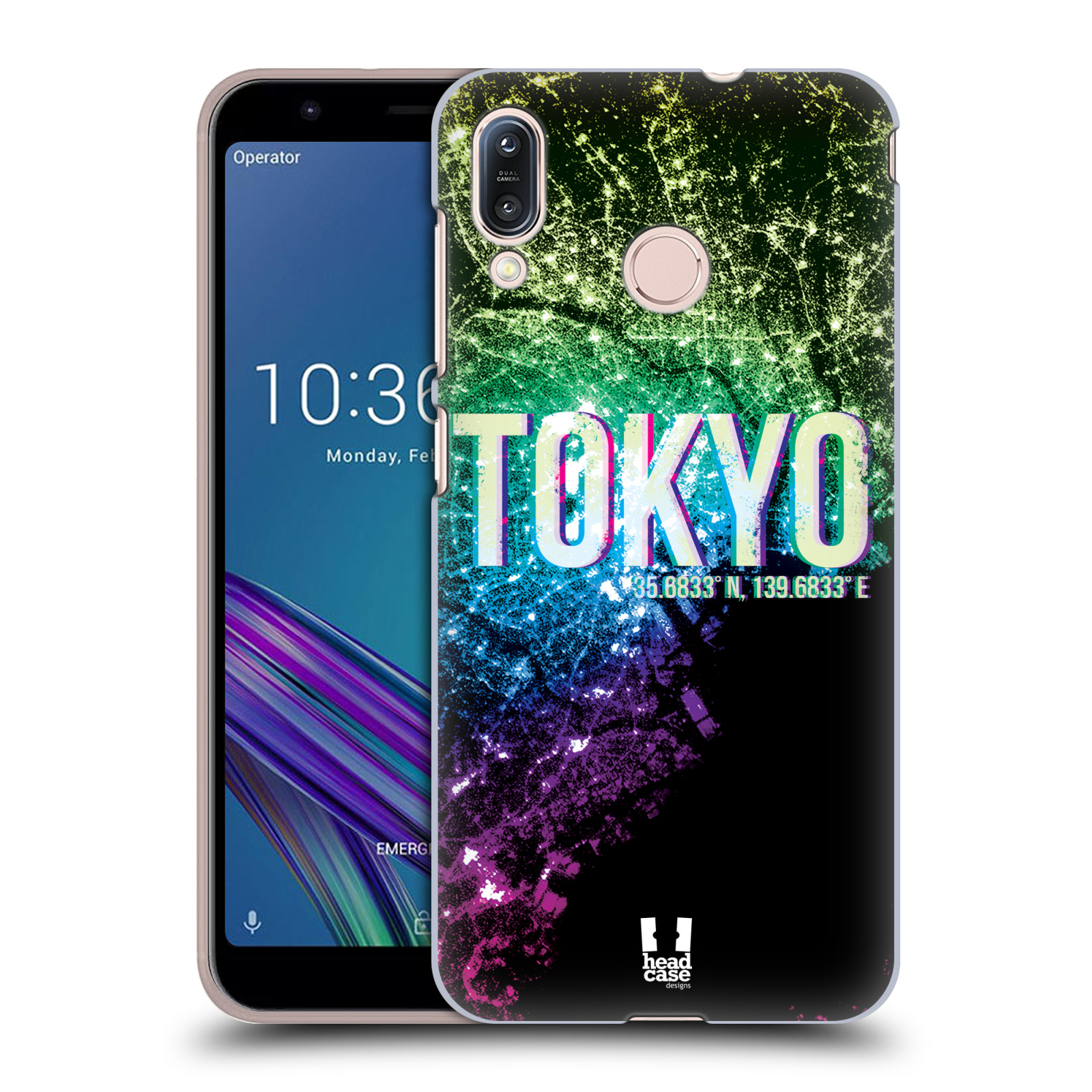 Pouzdro na mobil Asus Zenfone Max M1 (ZB555KL) - HEAD CASE - vzor Světla známých měst, Satelitní snímky zelená a fialová JAPONSKO, TOKYO