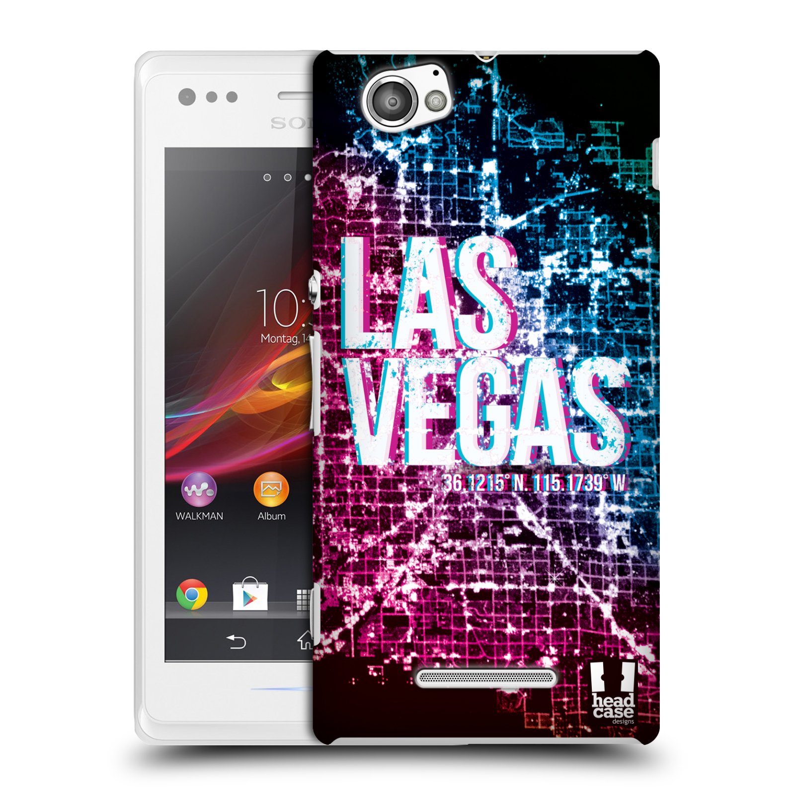 HEAD CASE plastový obal na mobil Sony Xperia M vzor Světla známých měst, Satelitní snímky fialová a modrá USA, LAS VEGAS