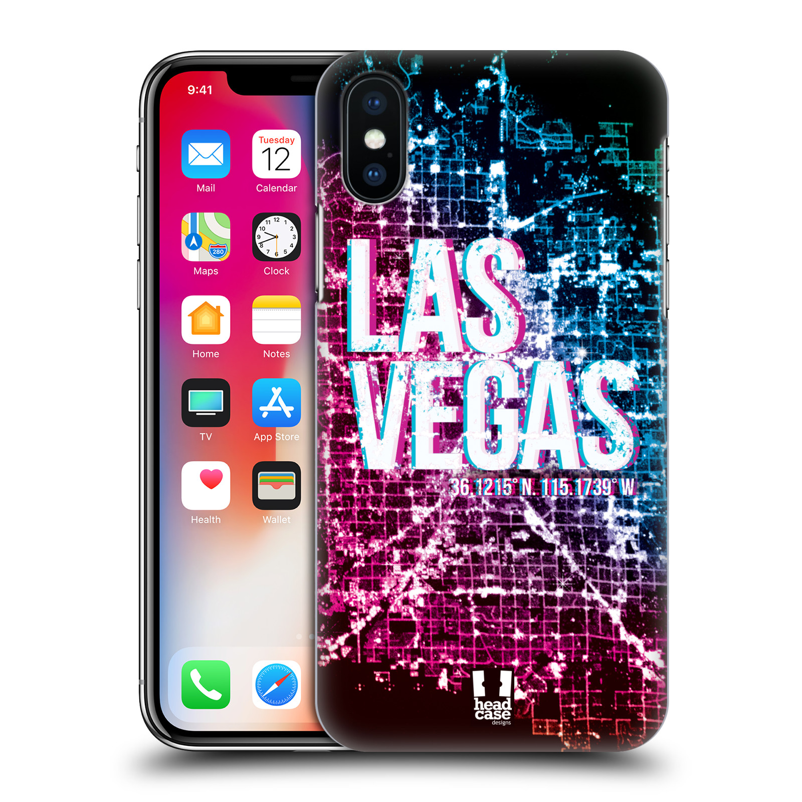 HEAD CASE plastový obal na mobil Apple Iphone X / XS vzor Světla známých měst, Satelitní snímky fialová a modrá USA, LAS VEGAS
