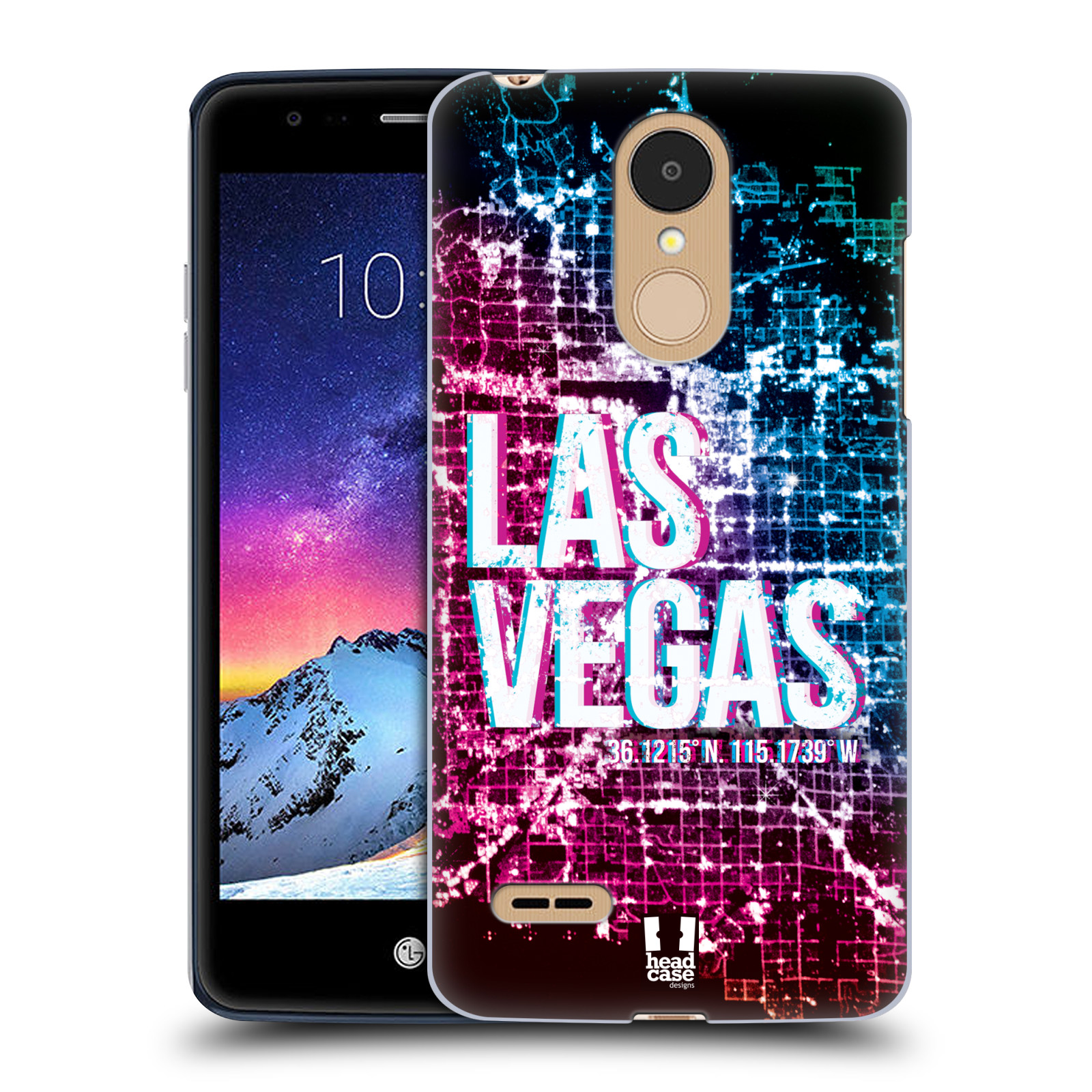HEAD CASE plastový obal na mobil LG K9 / K8 2018 vzor Světla známých měst, Satelitní snímky fialová a modrá USA, LAS VEGAS