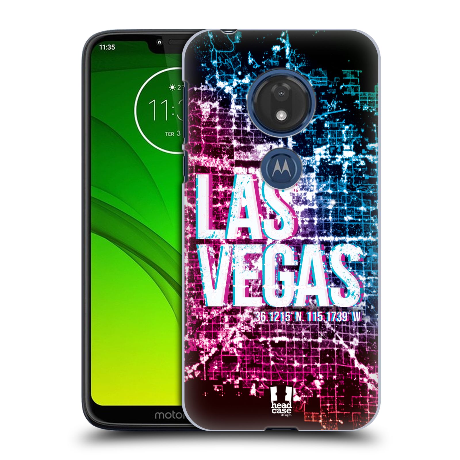 Pouzdro na mobil Motorola Moto G7 Play vzor Světla známých měst, Satelitní snímky fialová a modrá USA, LAS VEGAS