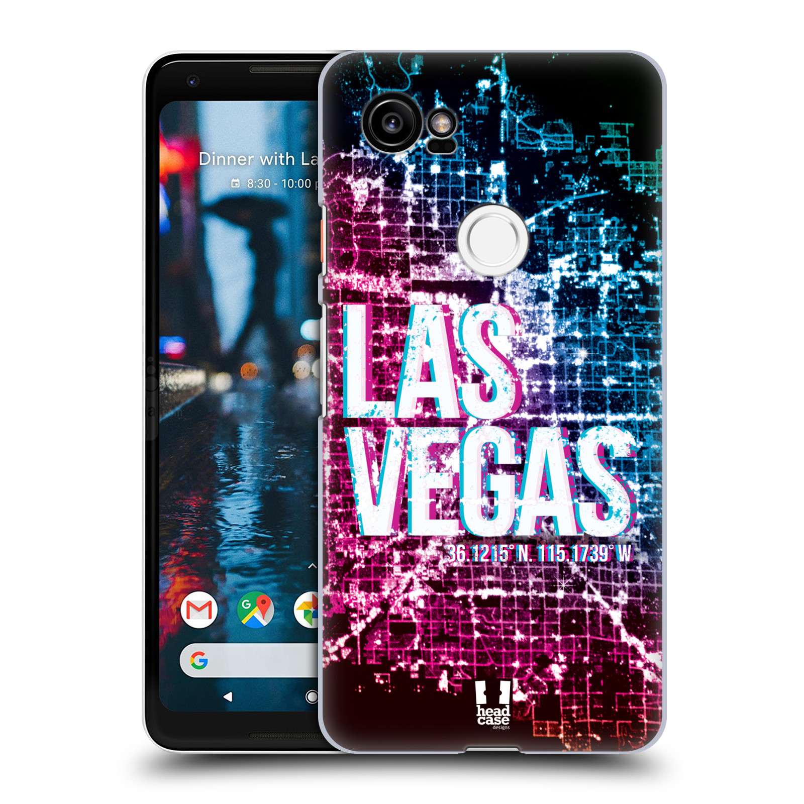HEAD CASE plastový obal na mobil Google Pixel 2 XL vzor Světla známých měst, Satelitní snímky fialová a modrá USA, LAS VEGAS