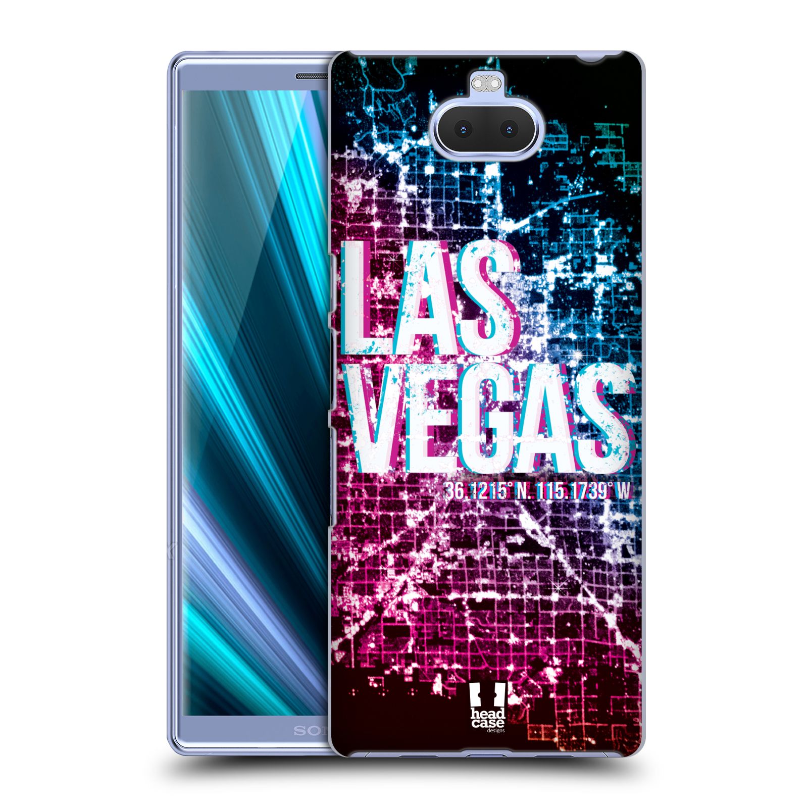 Pouzdro na mobil Sony Xperia 10 - Head Case - vzor Světla známých měst, Satelitní snímky fialová a modrá USA, LAS VEGAS