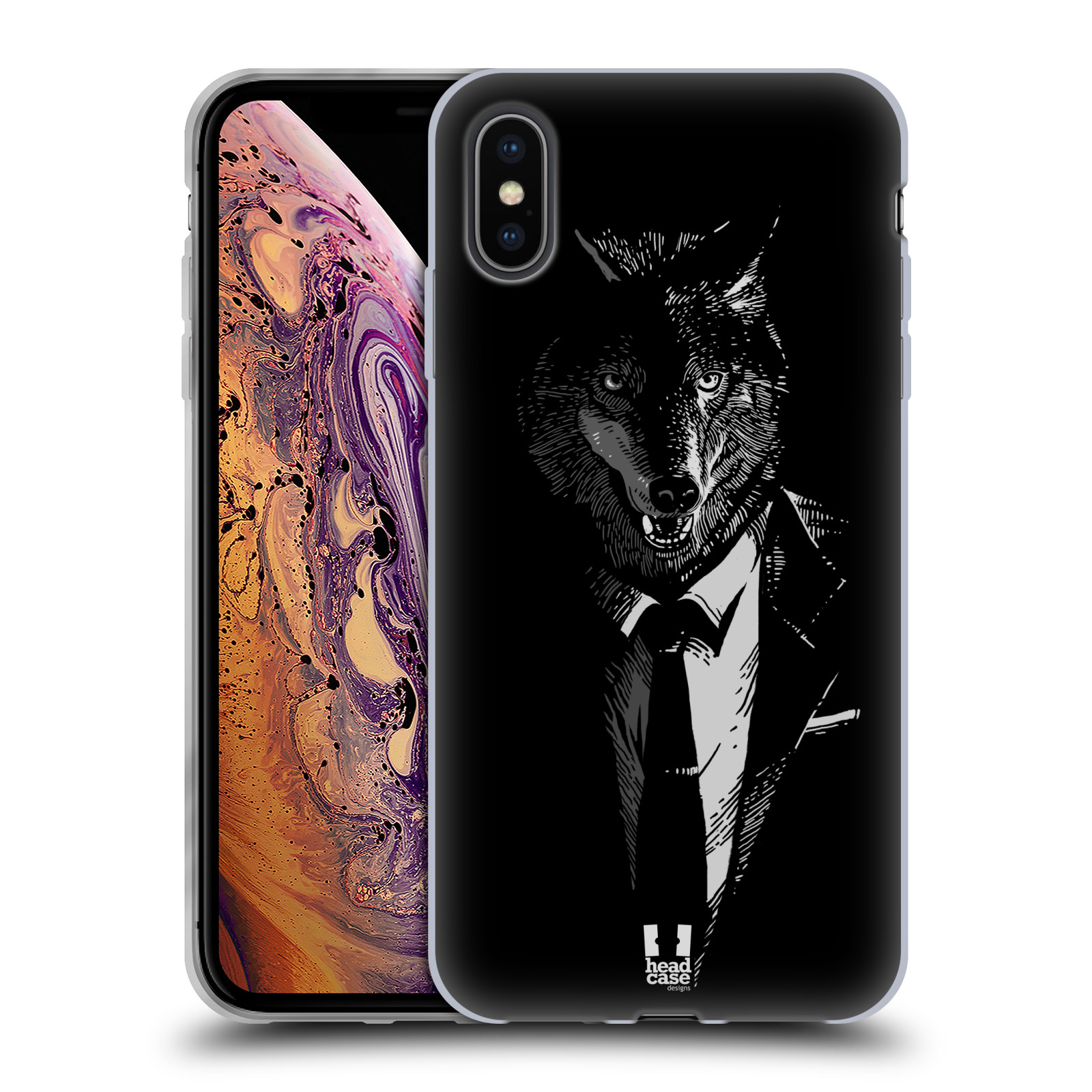 HEAD CASE silikon obal na mobil Apple Iphone XS MAX vzor Zvíře v obleku vlk