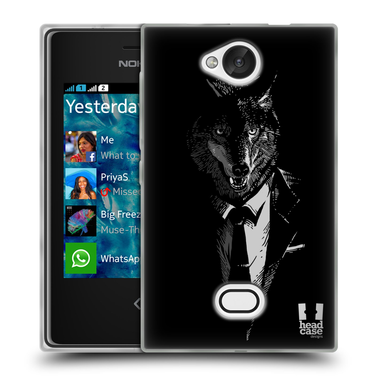 HEAD CASE silikonový obal na mobil NOKIA Asha 503 vzor Zvíře v obleku vlk