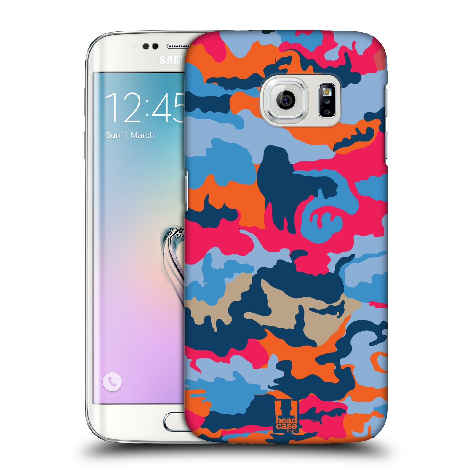 HEAD CASE plastový obal na mobil SAMSUNG Galaxy S6 EDGE (G9250, G925, G925F) vzor Barevná kamufláž ORANŽOVÁ A MODRÁ