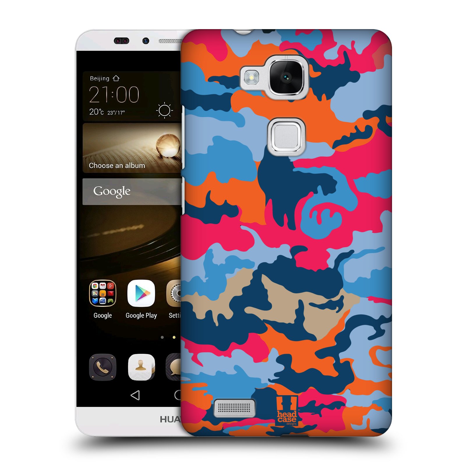 HEAD CASE plastový obal na mobil Huawei Mate 7 vzor Barevná kamufláž ORANŽOVÁ A MODRÁ