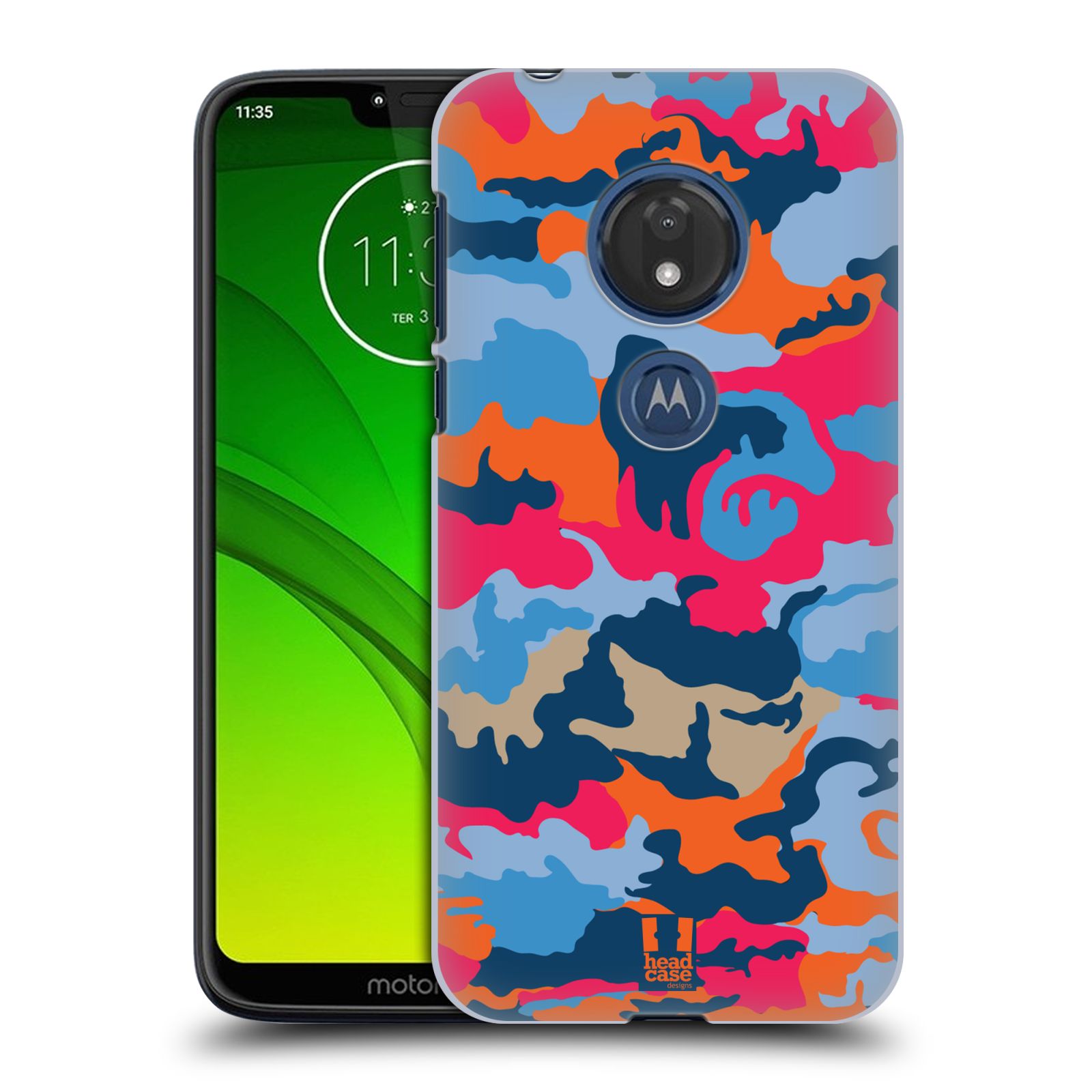 Pouzdro na mobil Motorola Moto G7 Play vzor Barevná kamufláž ORANŽOVÁ A MODRÁ