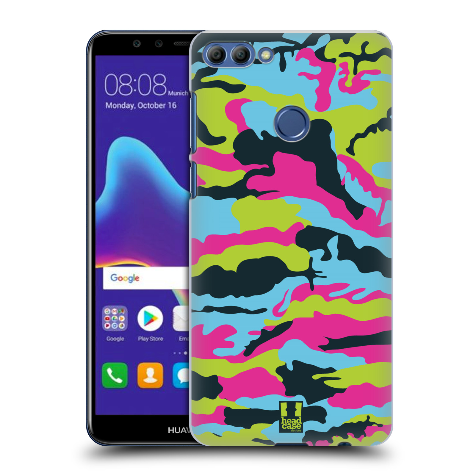 HEAD CASE plastový obal na mobil Huawei Y9 2018 vzor Barevná kamufláž růžová a zelená
