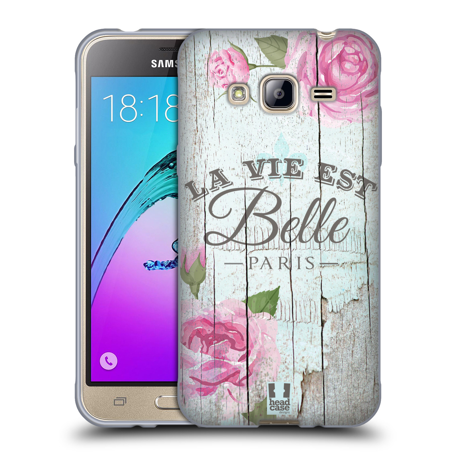 HEAD CASE silikonový obal na mobil Samsung Galaxy J3, J3 2016 vzor Barevný venkov, vintage RŮŽE, ŘŮŽOVÁ