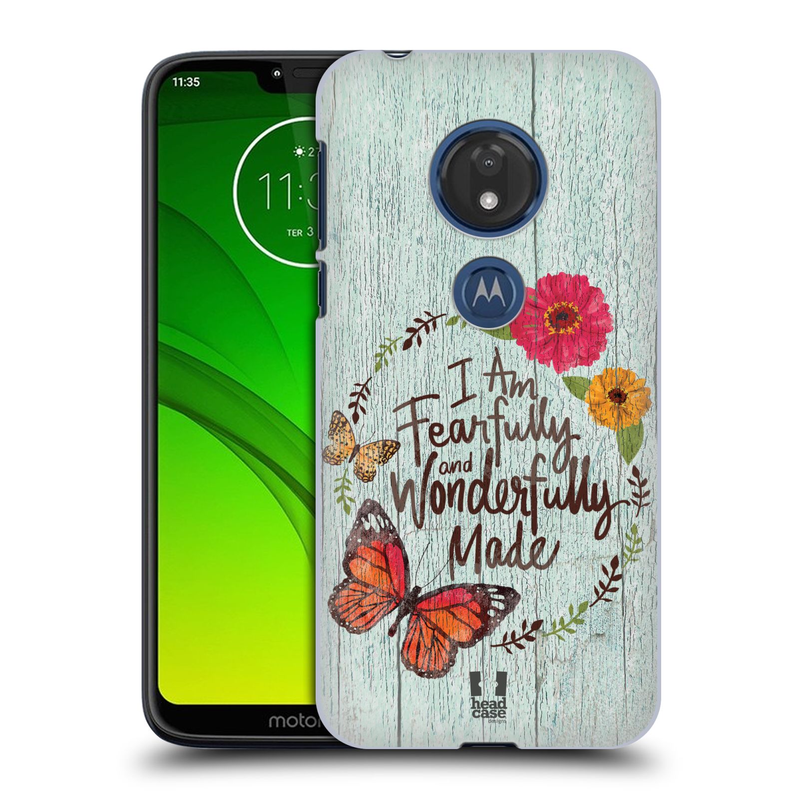Pouzdro na mobil Motorola Moto G7 Play vzor Barevný venkov, vintage MODRÁ, KYTICE