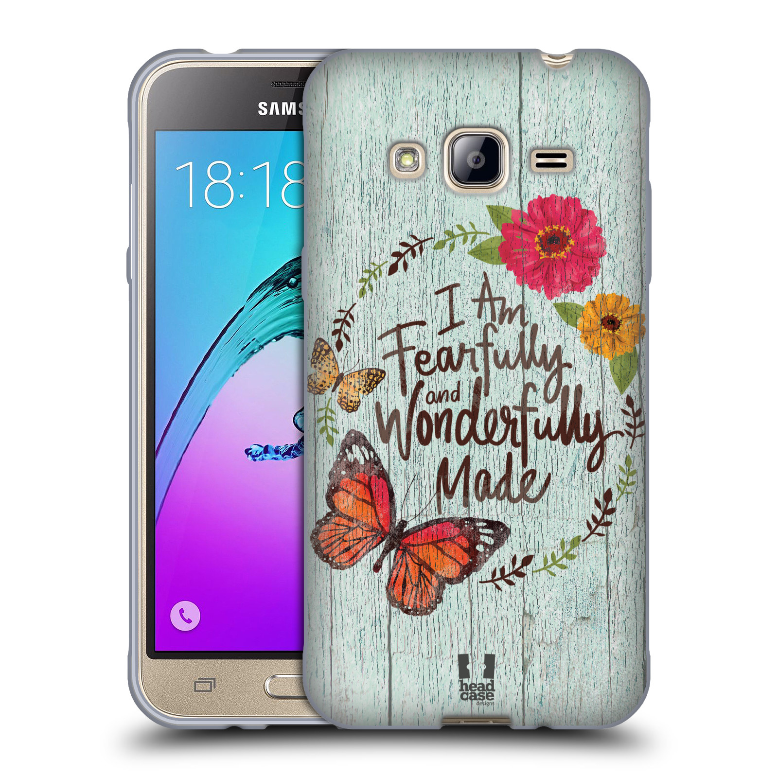 HEAD CASE silikonový obal na mobil Samsung Galaxy J3, J3 2016 vzor Barevný venkov, vintage MODRÁ, KYTICE
