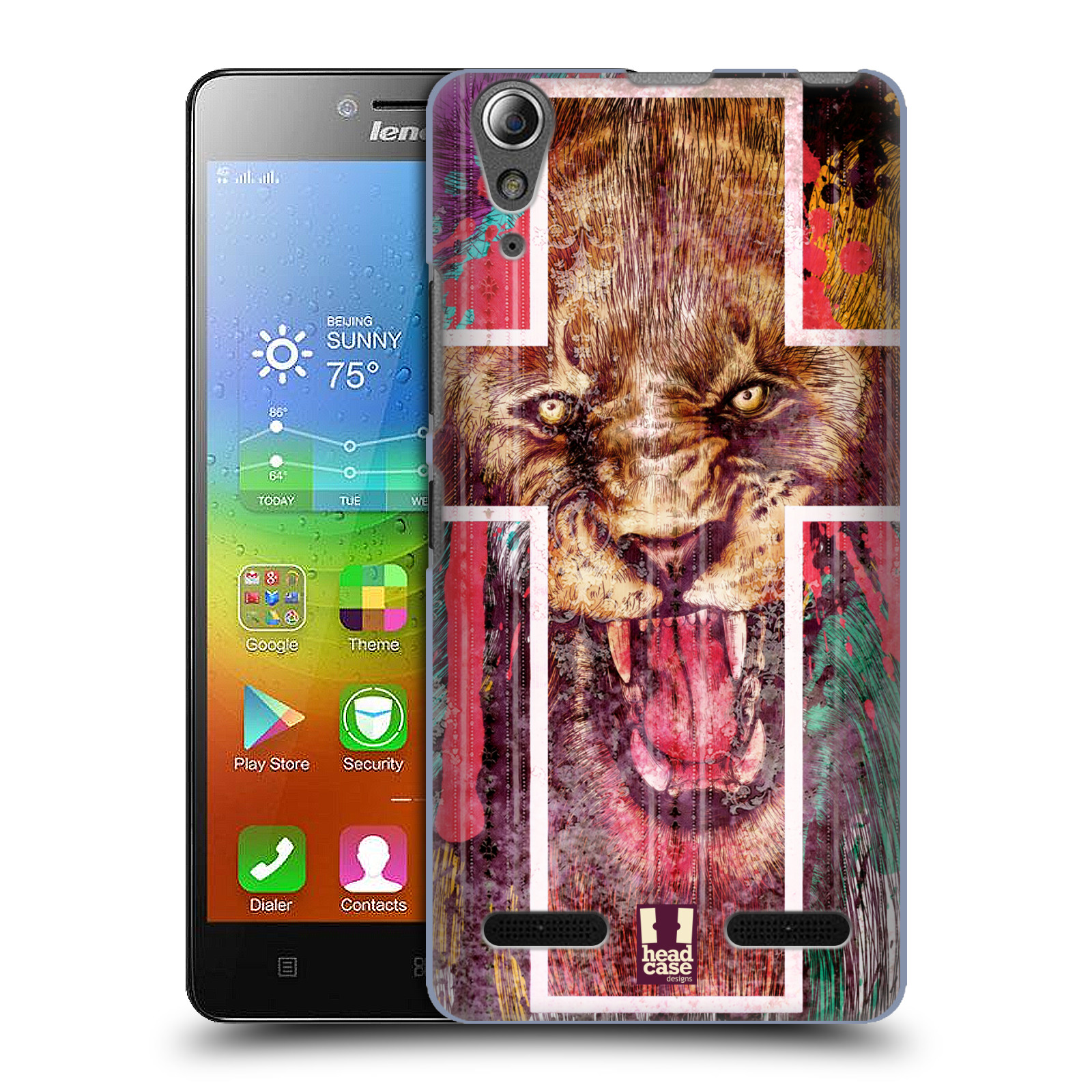 HEAD CASE pevný plastový obal na mobil LENOVO A6000 / A6000 PLUS vzor Kříž a lev