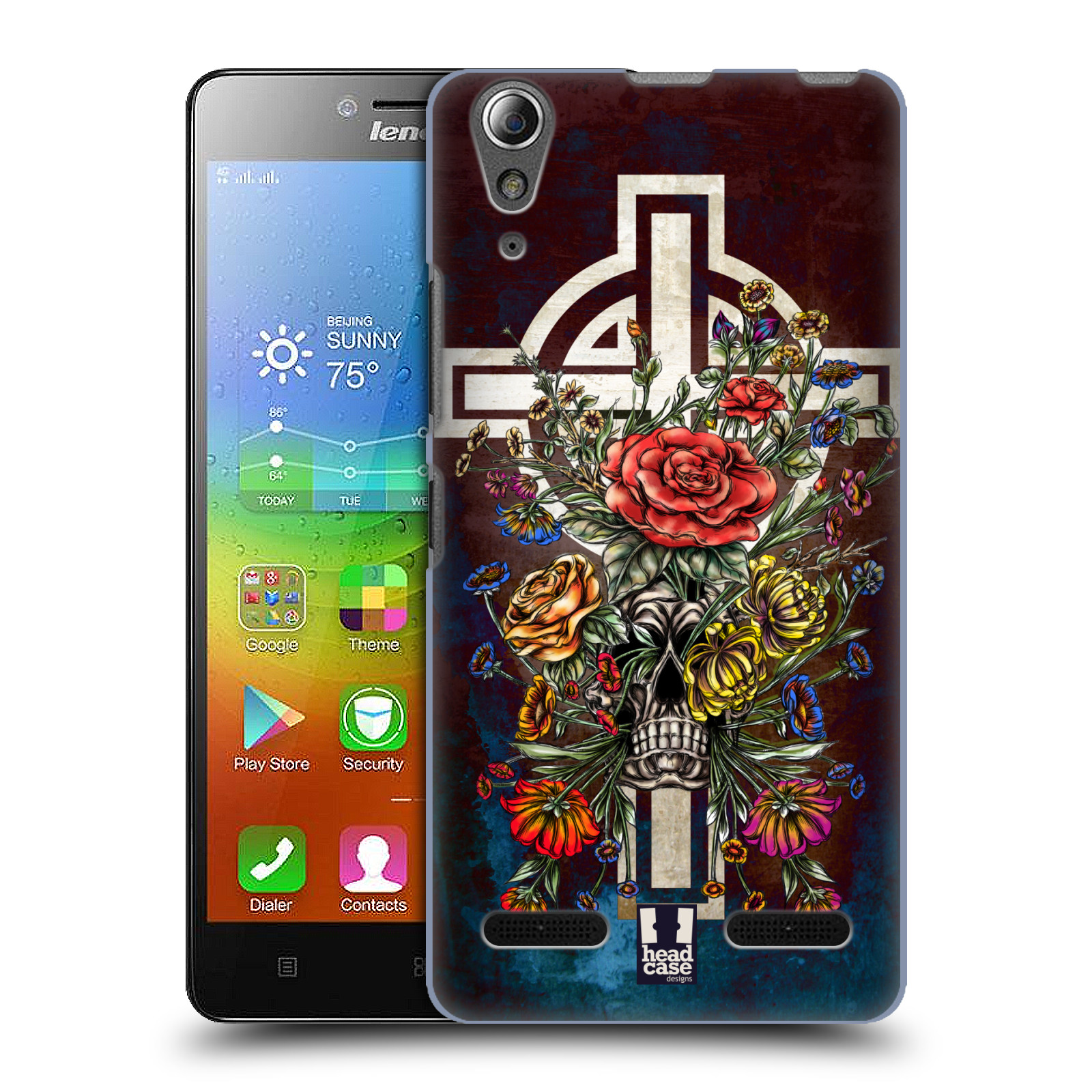 HEAD CASE pevný plastový obal na mobil LENOVO A6000 / A6000 PLUS vzor Kříž Cross KVĚTINA LEBKA