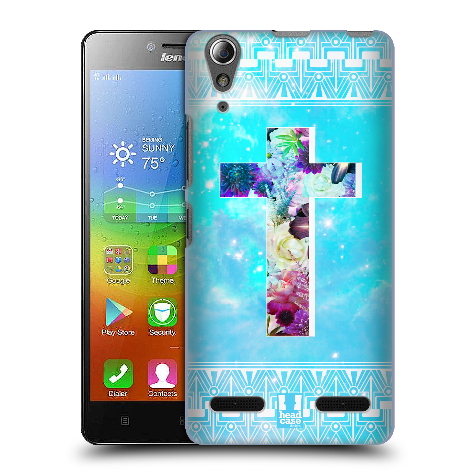 HEAD CASE pevný plastový obal na mobil LENOVO A6000 / A6000 PLUS vzor Kříž Cross KVĚTINY MODRÁ