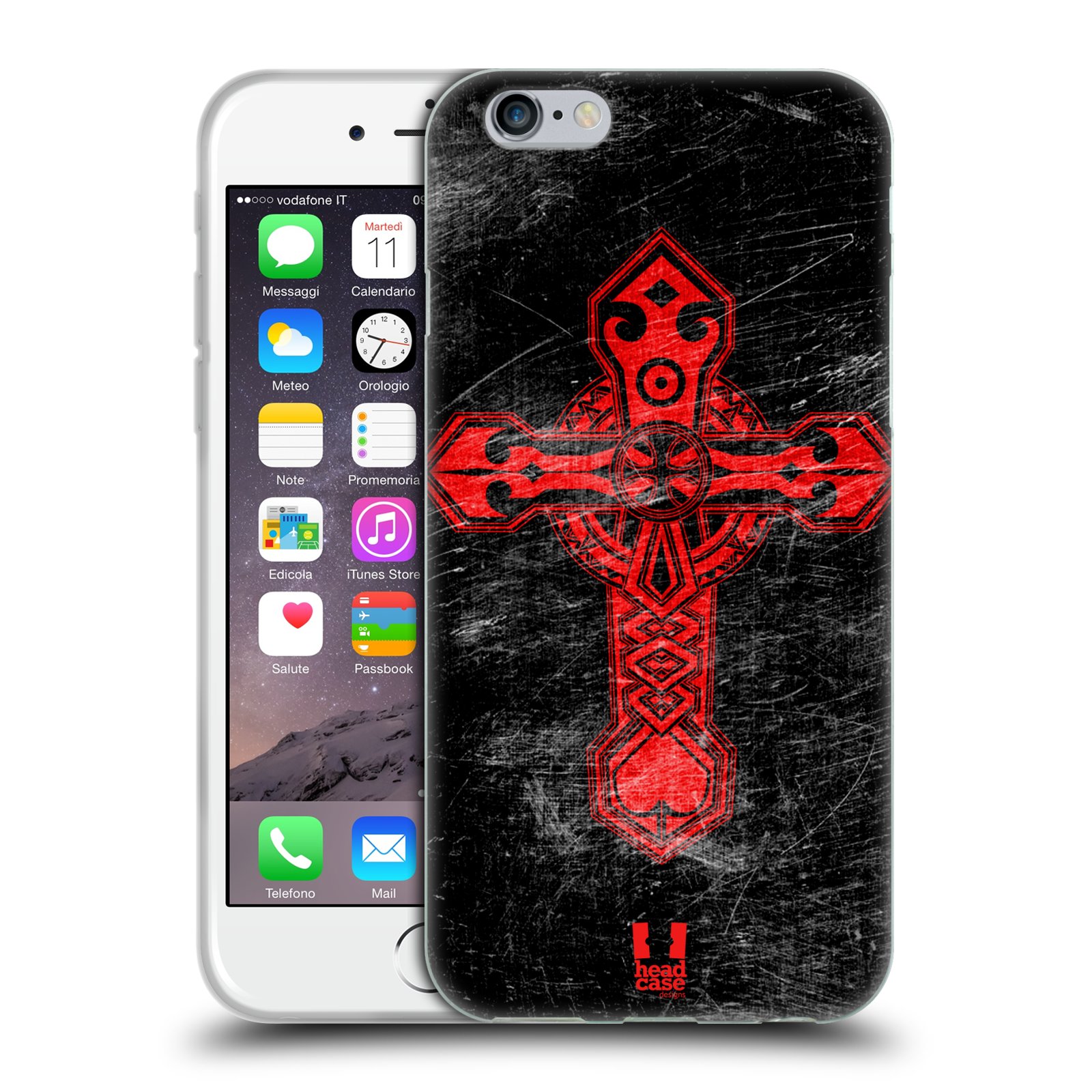 HEAD CASE silikonový obal na mobil Apple Iphone 6/6S vzor Kříž Cross TRIBAL ČERVENÁ