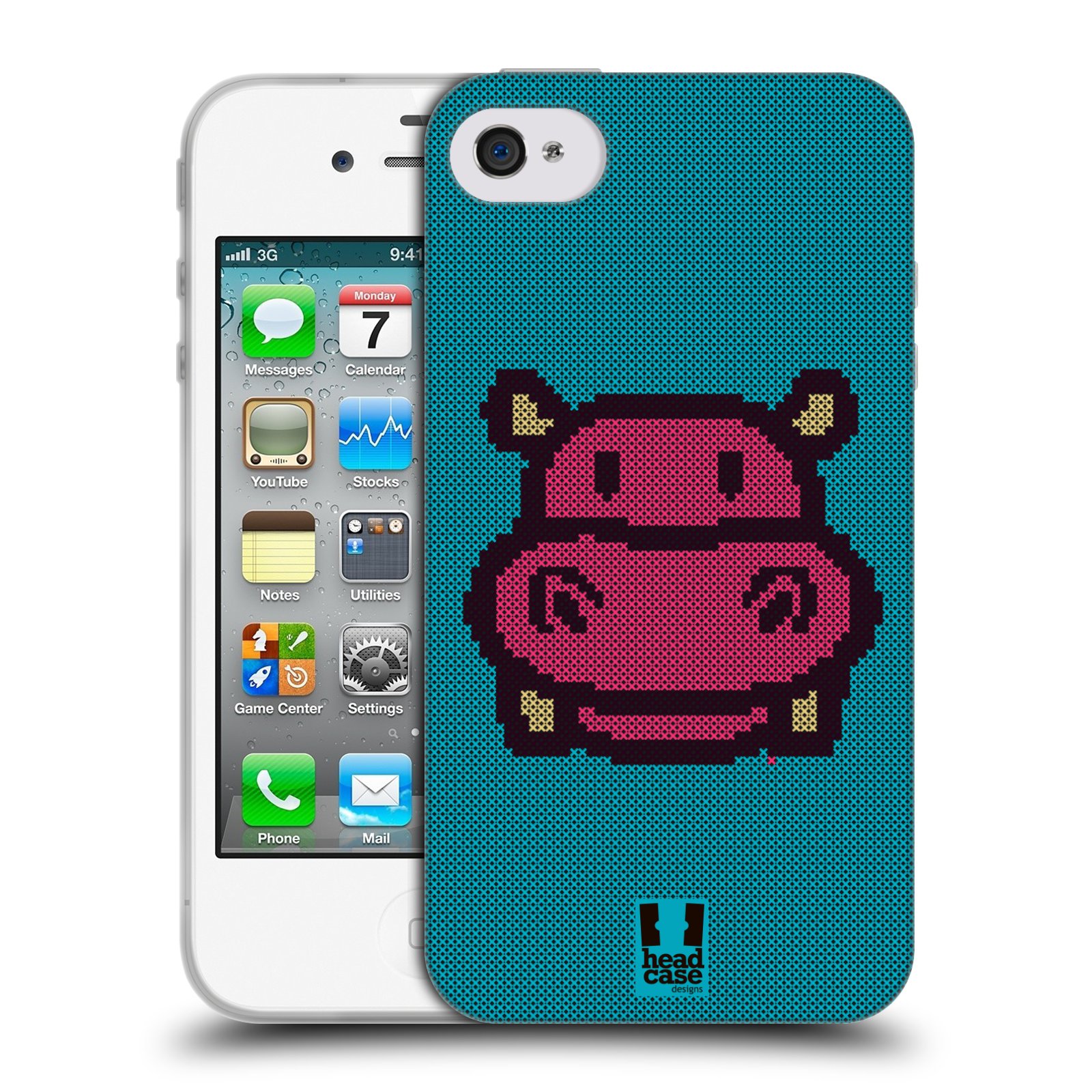 HEAD CASE silikonový obal na mobil Apple Iphone 4/4S vzor kostičky zvířátka HROŠÍK
