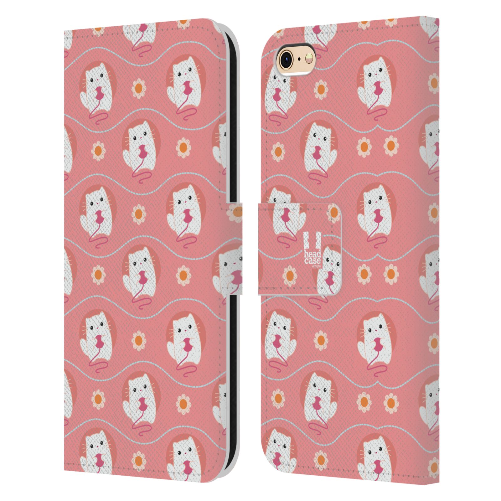 HEAD CASE Flipové pouzdro pro mobil Apple Iphone 6/6s barevný zvířecí vzor růžová kočička