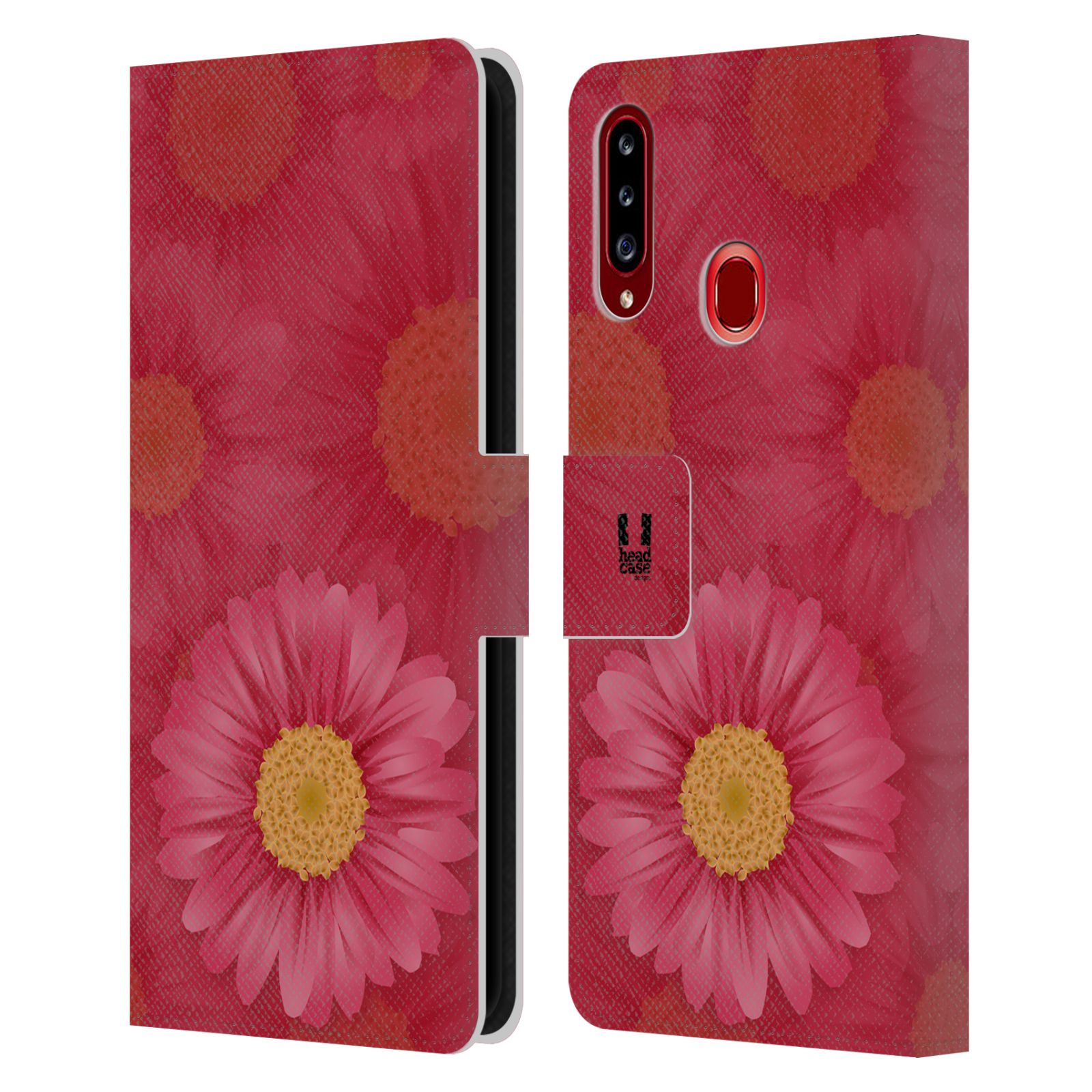 HEAD CASE Flipové pouzdro pro mobil Samsung Galaxy A20s květina sedmikráska červená