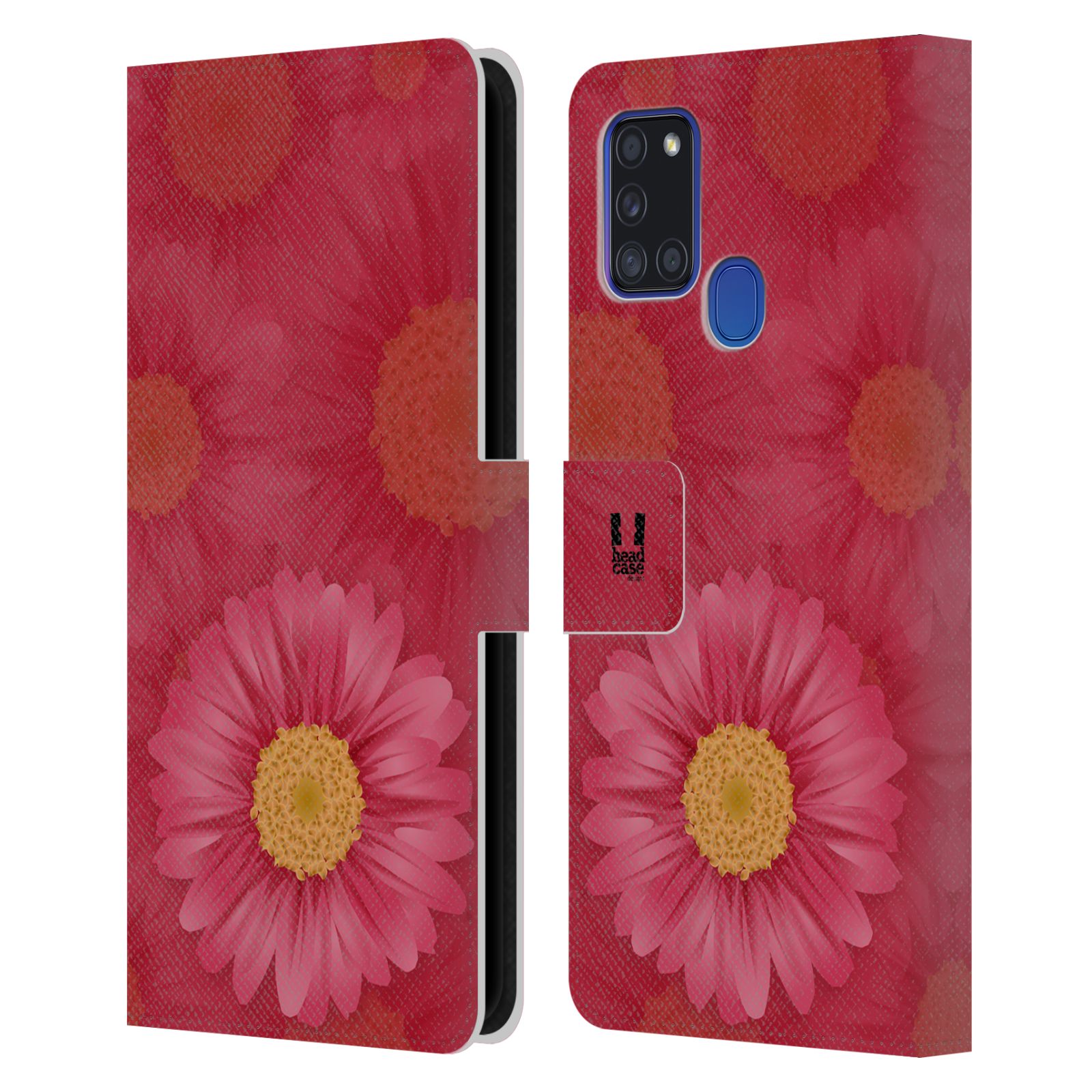 HEAD CASE Flipové pouzdro pro mobil Samsung Galaxy A21s květina sedmikráska červená