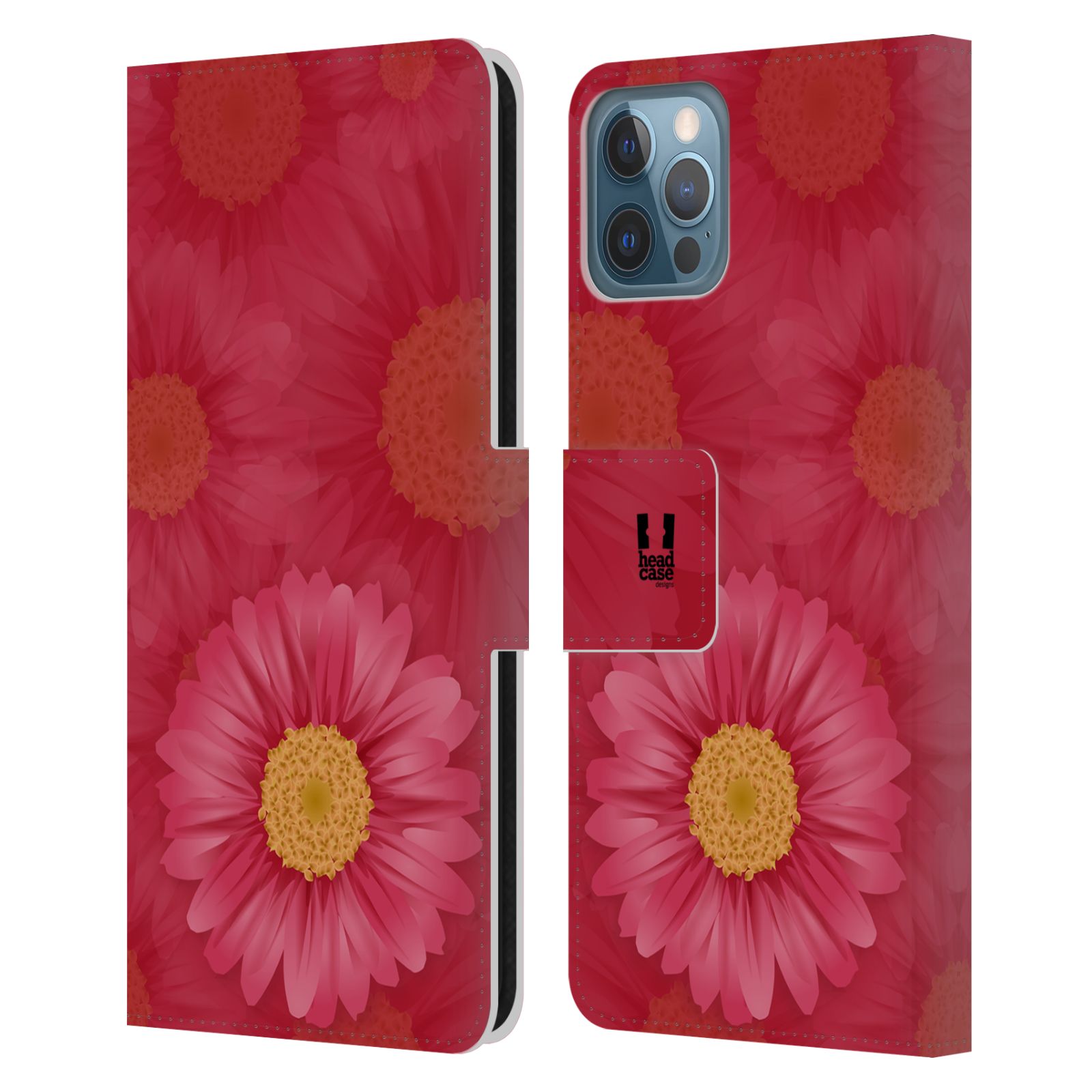 HEAD CASE Flipové pouzdro pro mobil Apple Iphone 12 / Iphone 12 PRO květina sedmikráska červená