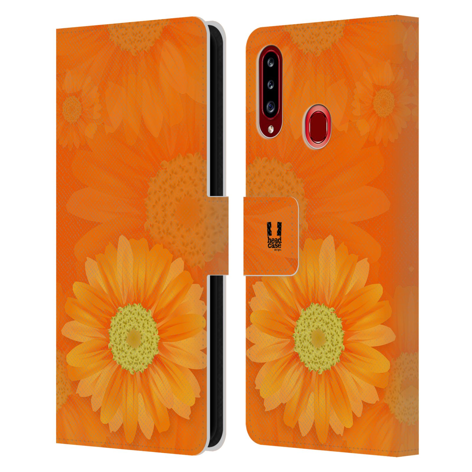 HEAD CASE Flipové pouzdro pro mobil Samsung Galaxy A20s květina sedmikráska oranžová