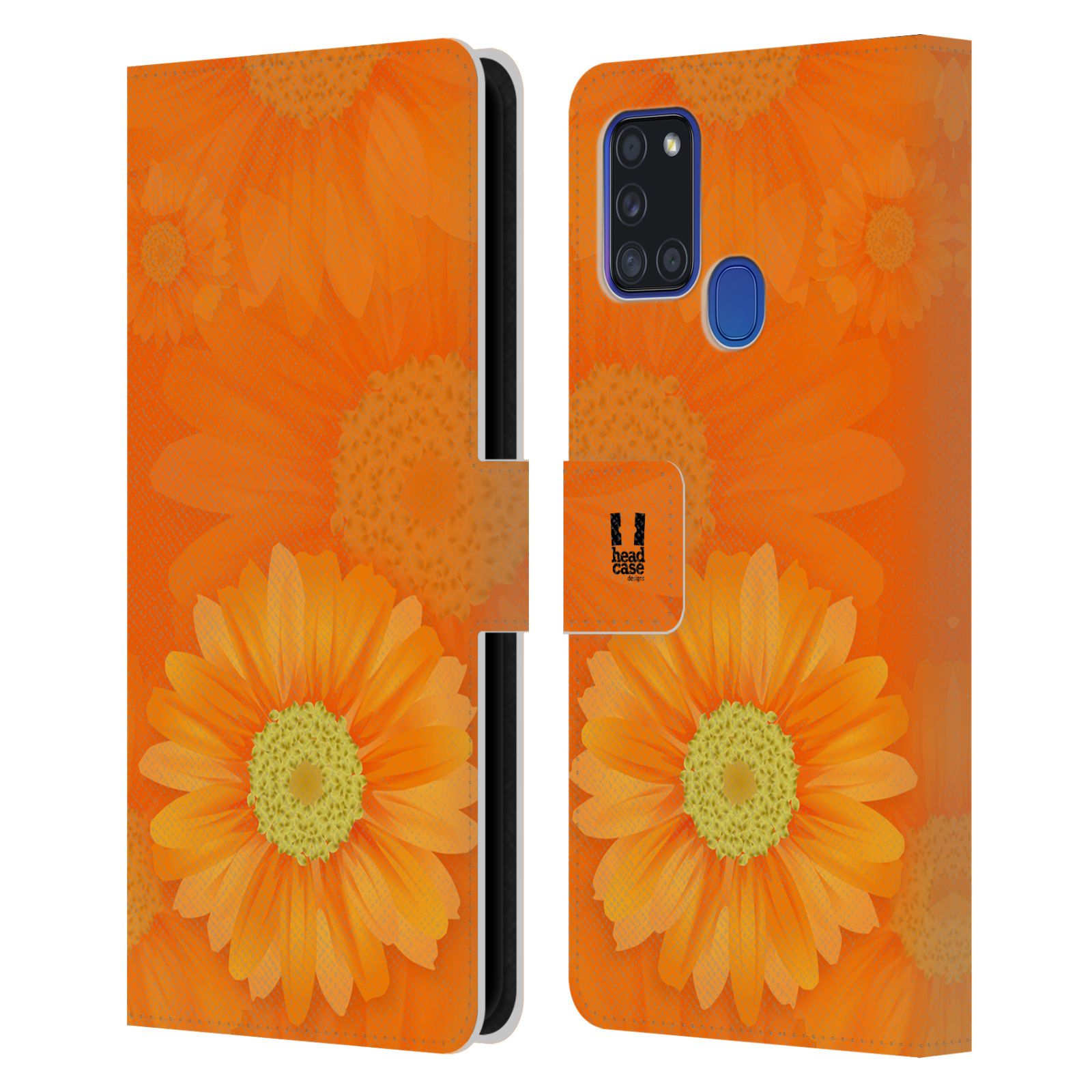 HEAD CASE Flipové pouzdro pro mobil Samsung Galaxy A21s květina sedmikráska oranžová