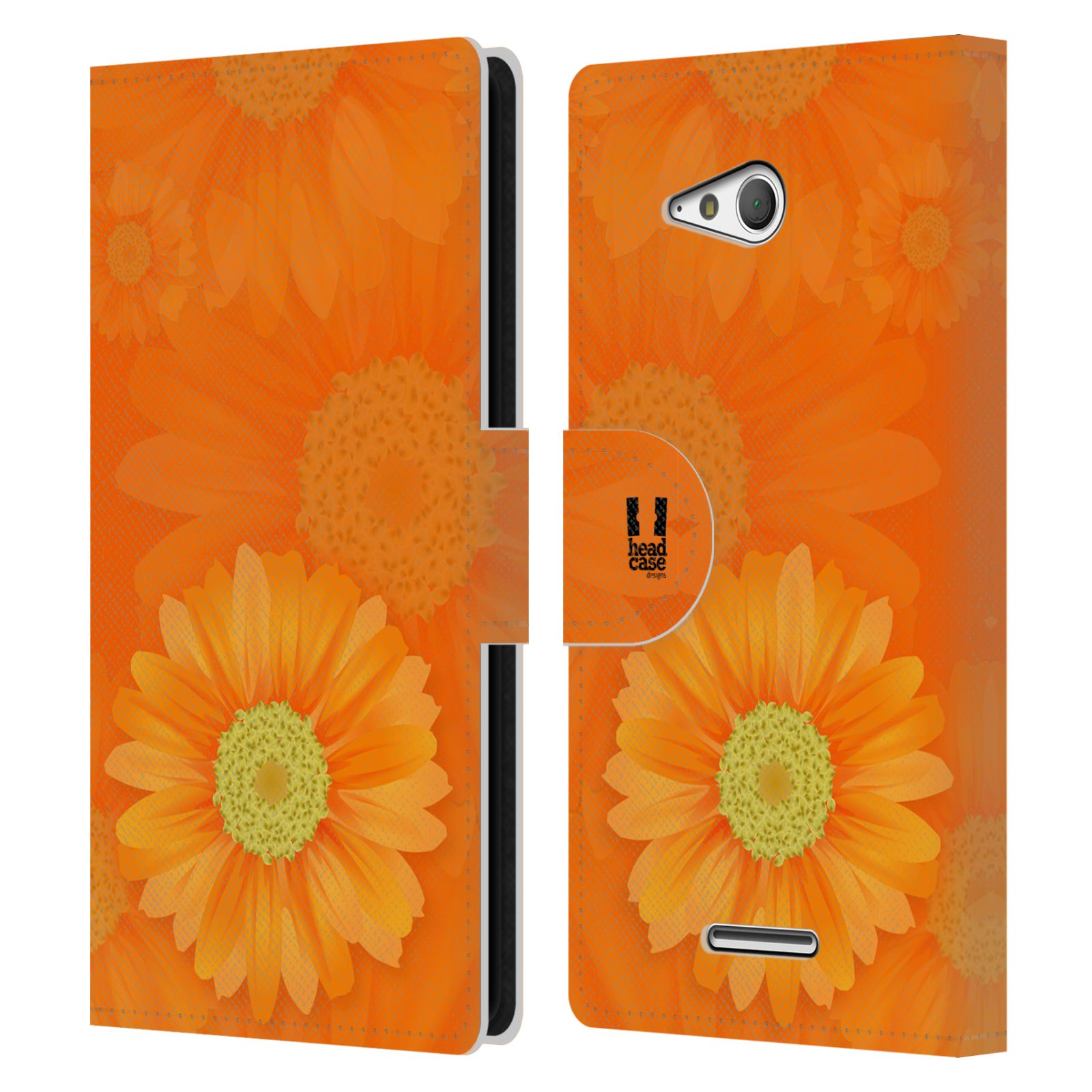 HEAD CASE Flipové pouzdro pro mobil SONY XPERIA E4g květina sedmikráska oranžová