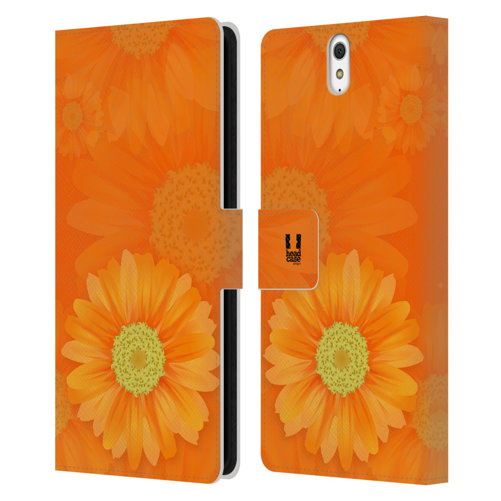 HEAD CASE Flipové pouzdro pro mobil SONY XPERIA C5 Ultra květina sedmikráska oranžová