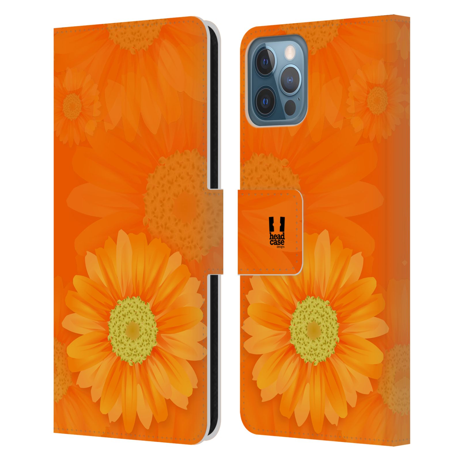 HEAD CASE Flipové pouzdro pro mobil Apple Iphone 12 / Iphone 12 PRO květina sedmikráska oranžová