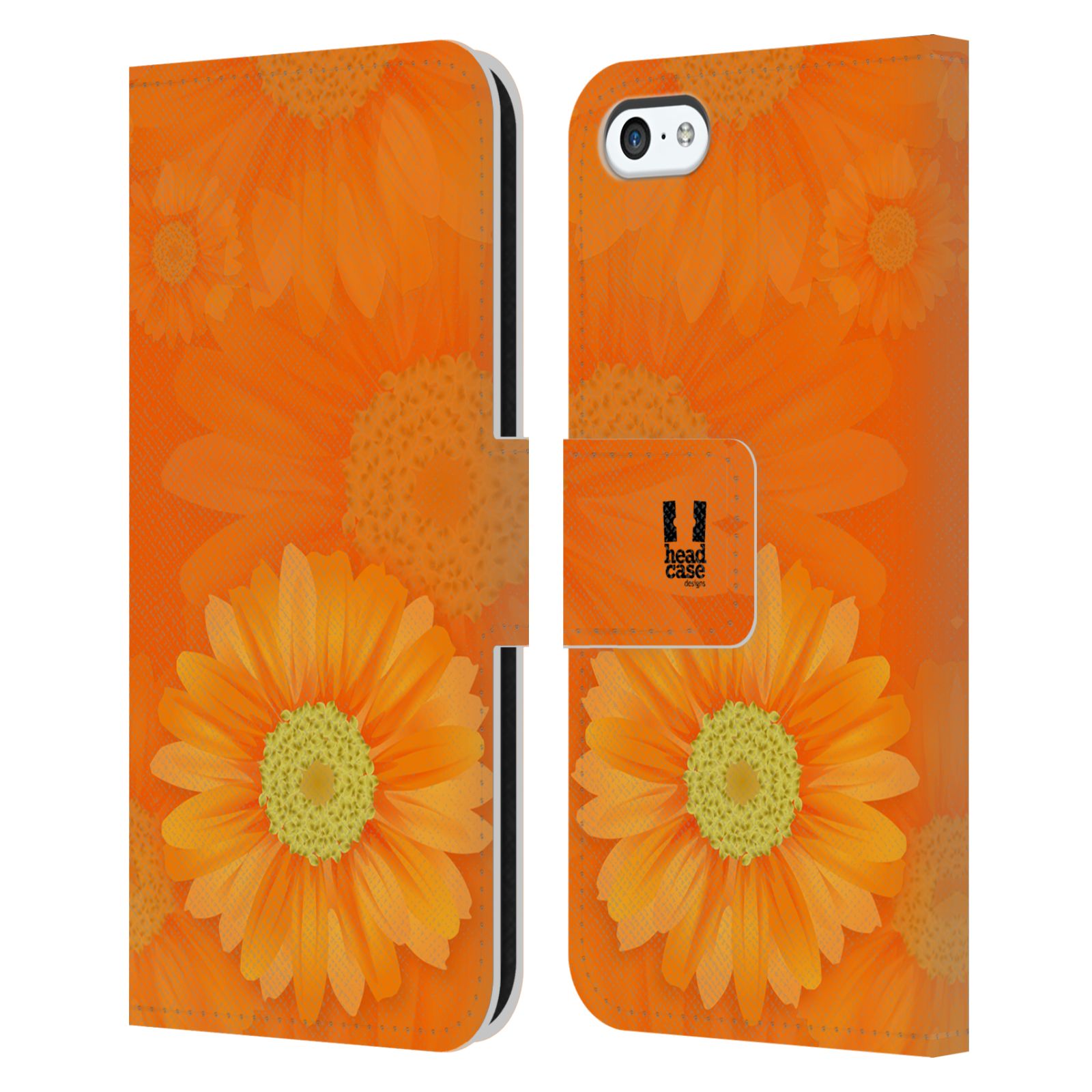 HEAD CASE Flipové pouzdro pro mobil Apple Iphone 5C květina sedmikráska oranžová