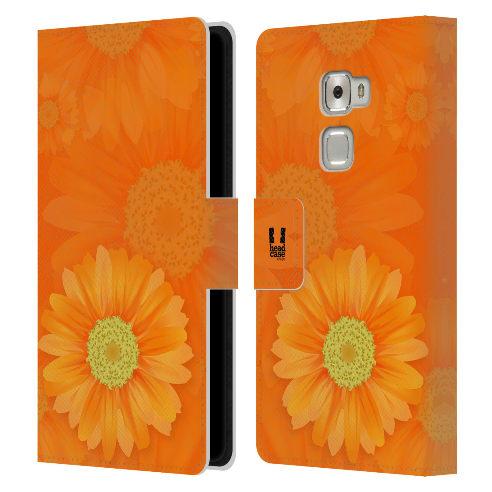 HEAD CASE Flipové pouzdro pro mobil Huawei MATE S květina sedmikráska oranžová